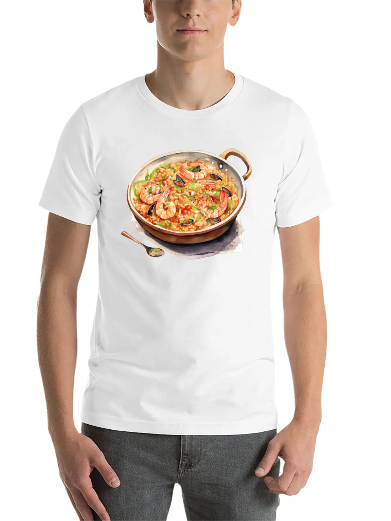 Seafood Risotto In A Copper Pan Lightweight Cotton T-Shirt – Daily Comfort Graphic Shirt