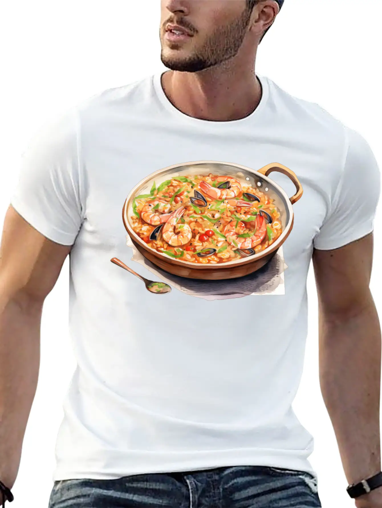 Seafood Risotto In A Copper Pan Lightweight Cotton T-Shirt – Daily Comfort Graphic Shirt
