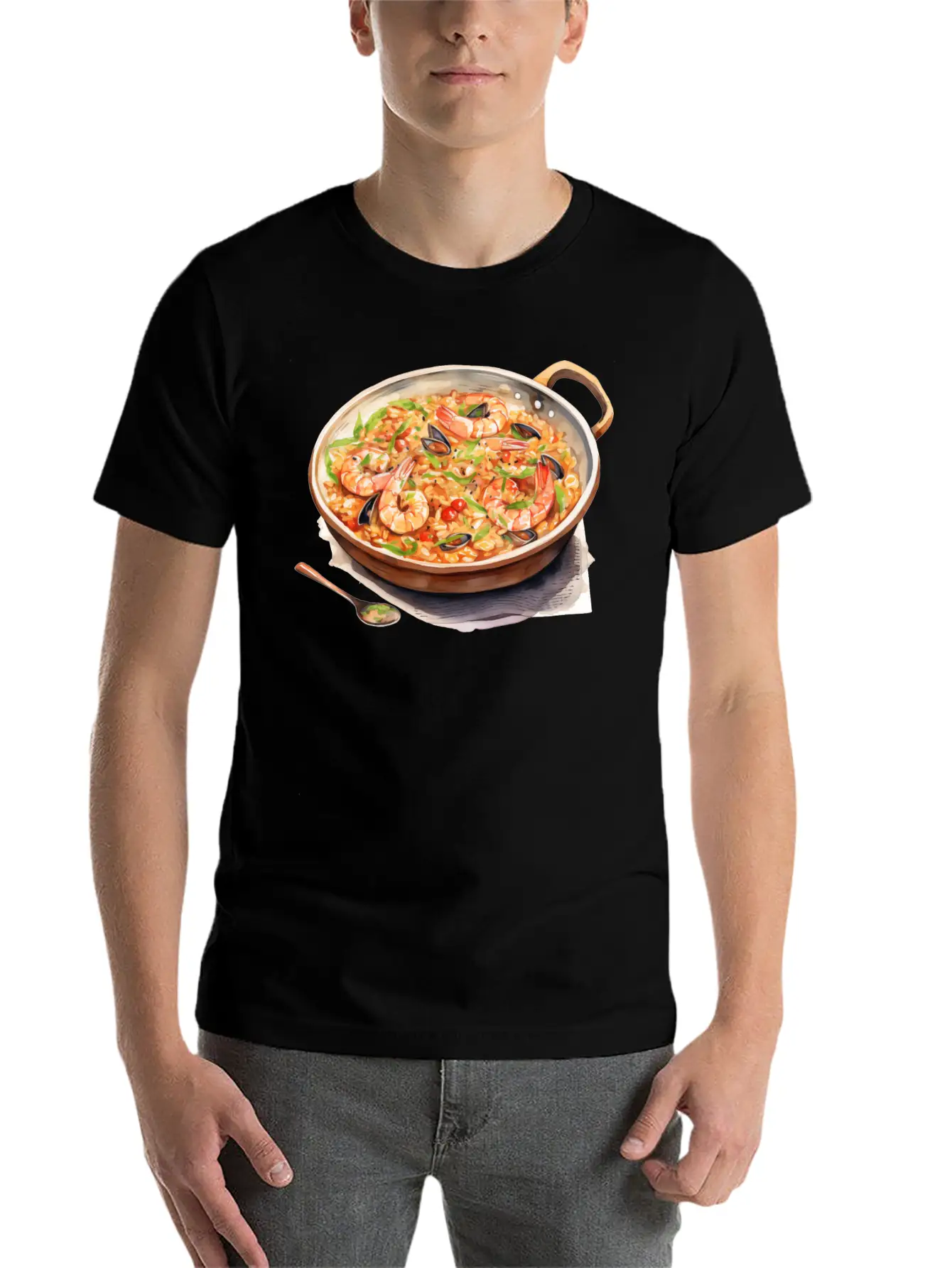Seafood Risotto In A Copper Pan Lightweight Cotton T-Shirt – Daily Comfort Graphic Shirt