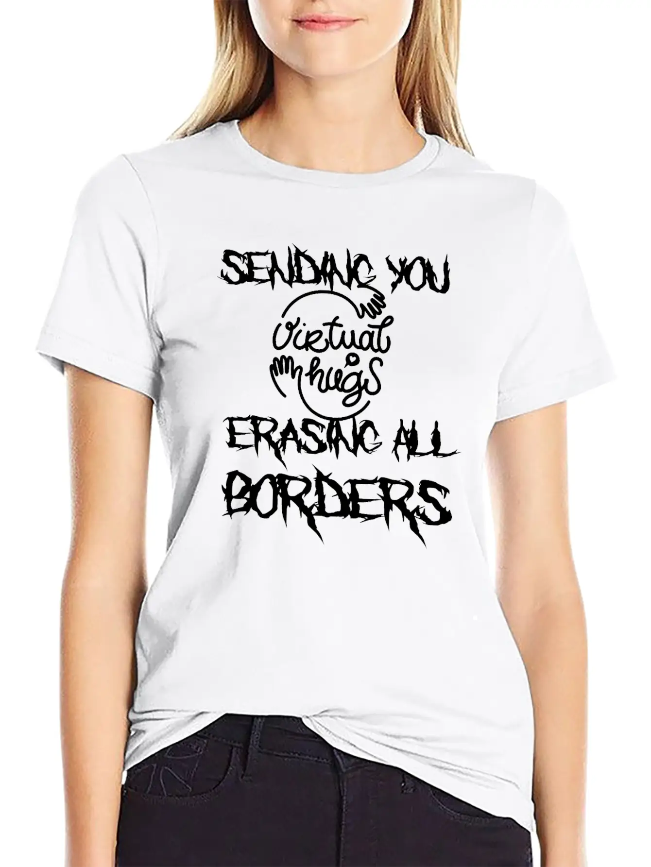 Sending You Virtual Hugs Erasing All Borders Lightweight Cotton T-Shirt – Daily Comfort Graphic Shirt
