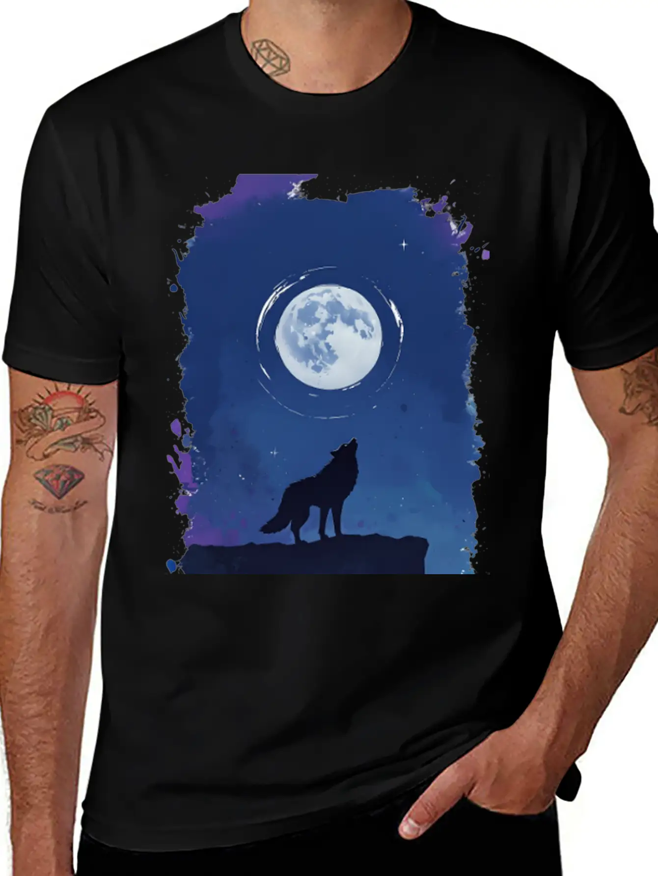Serene Night Scene Featuring A Wolf Silhouette Lightweight Cotton T-Shirt – Daily Comfort Graphic Shirt