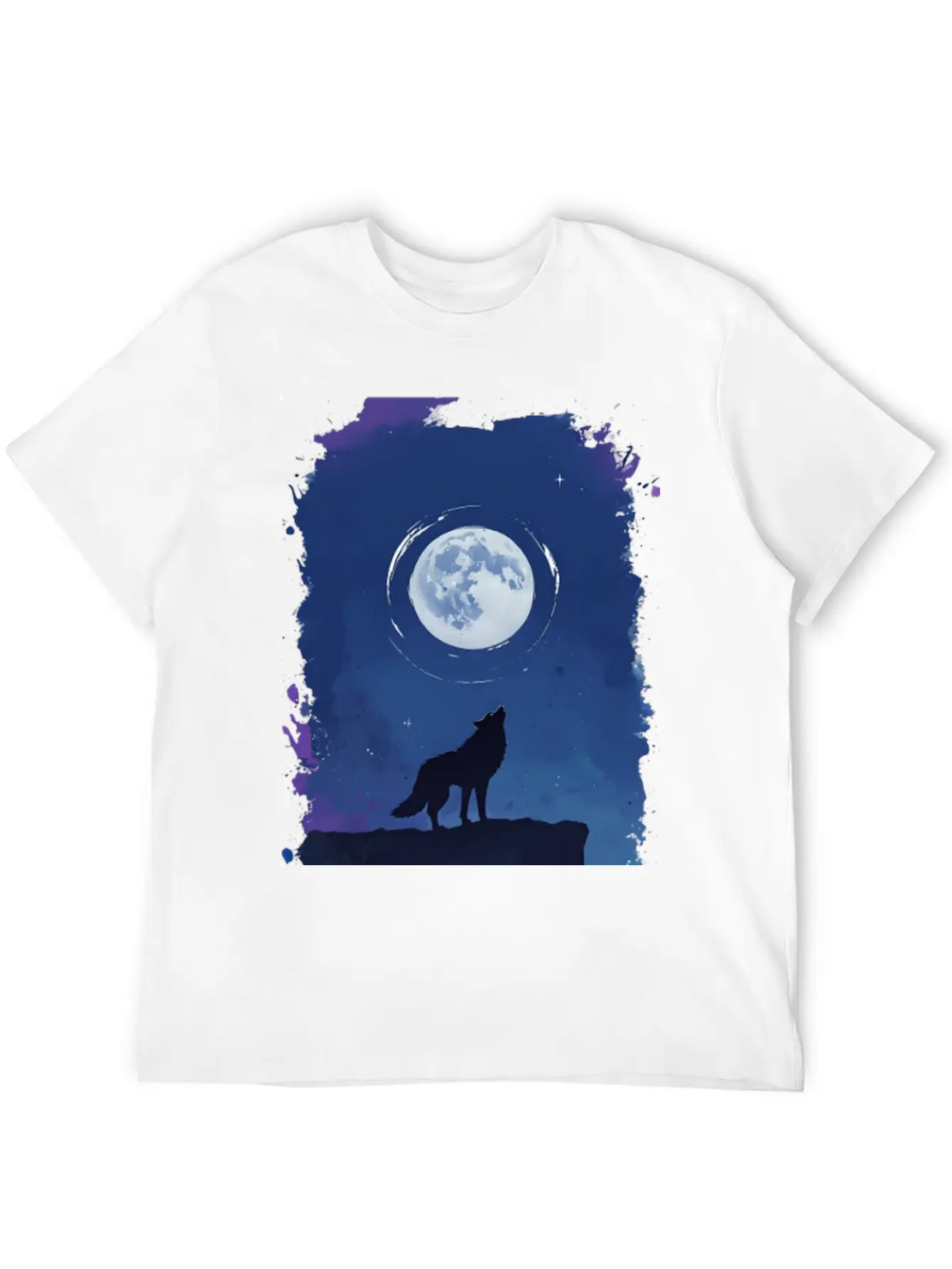 Serene Night Scene Featuring A Wolf Silhouette Lightweight Cotton T-Shirt – Daily Comfort Graphic Shirt