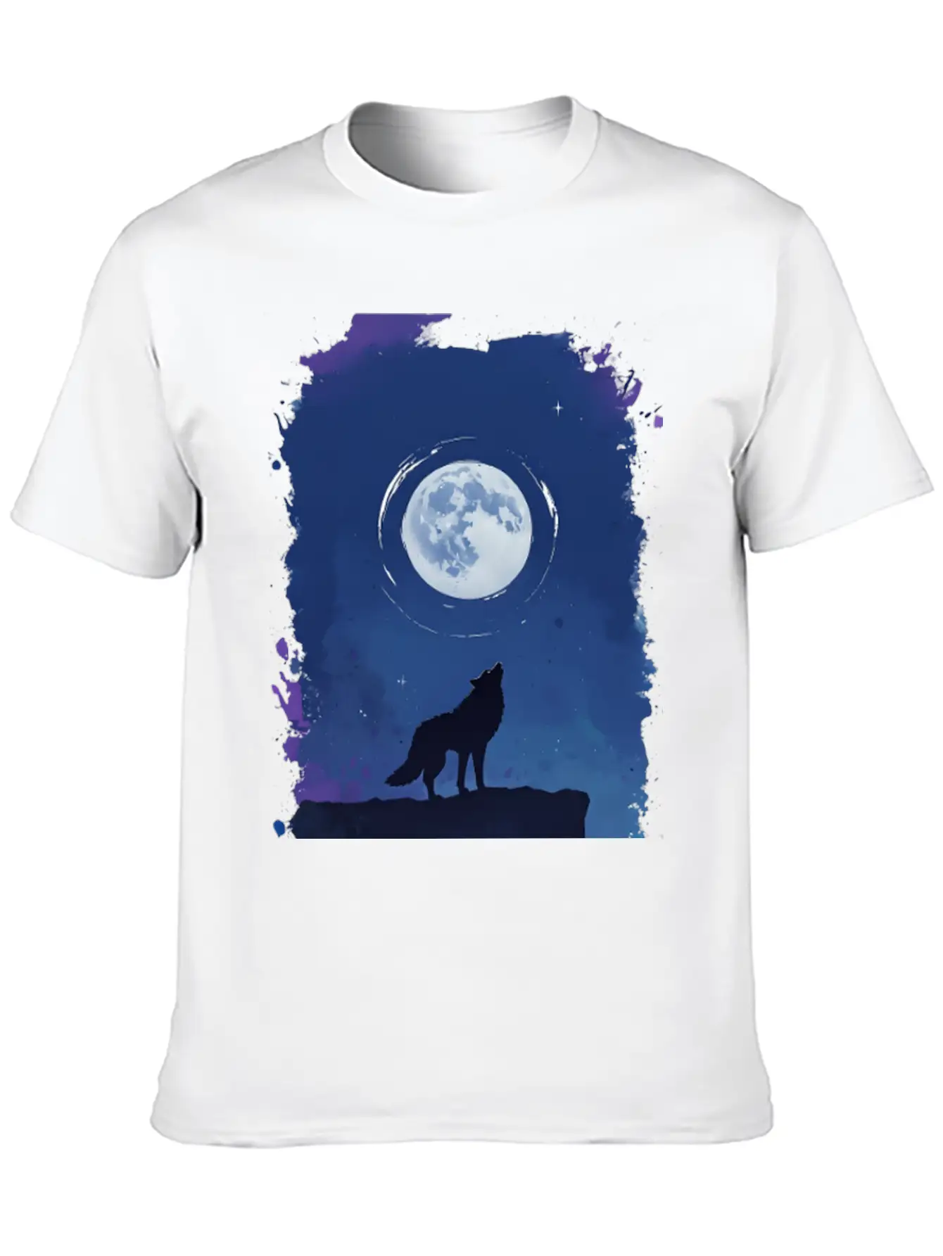 Serene Night Scene Featuring A Wolf Silhouette Lightweight Cotton T-Shirt – Daily Comfort Graphic Shirt