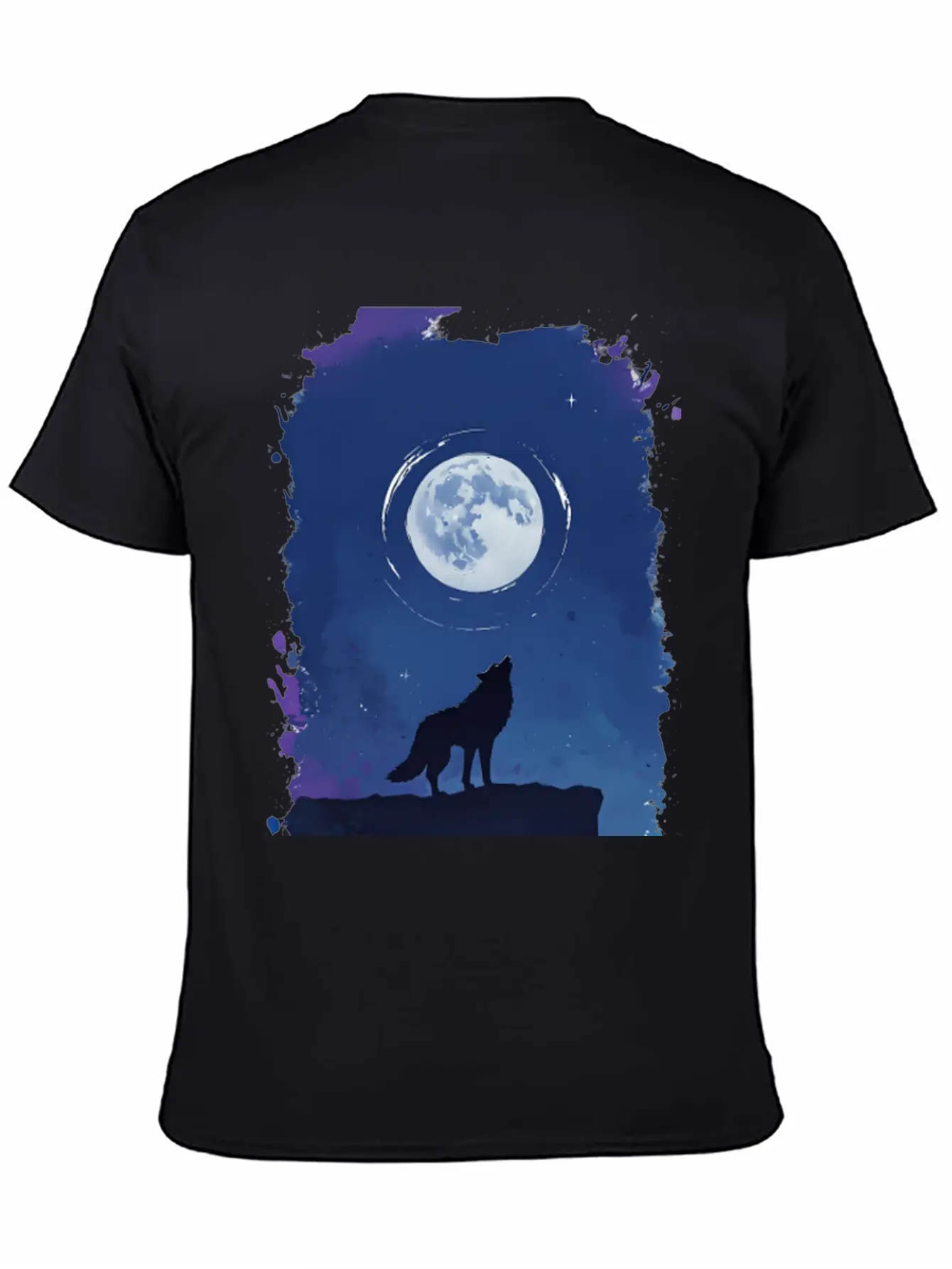 Serene Night Scene Featuring A Wolf Silhouette Lightweight Cotton T-Shirt – Daily Comfort Graphic Shirt
