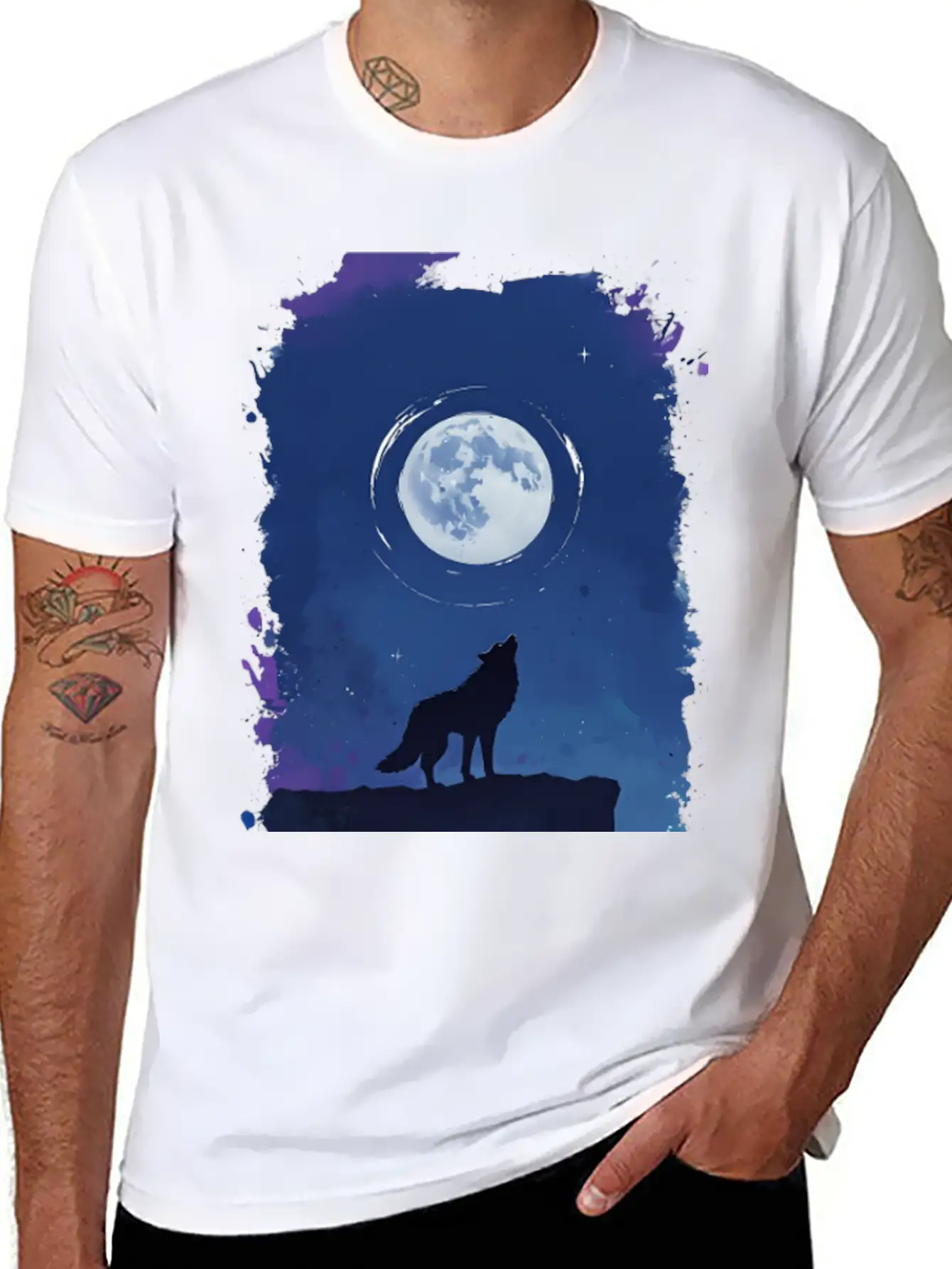 Serene Night Scene Featuring A Wolf Silhouette Lightweight Cotton T-Shirt – Daily Comfort Graphic Shirt