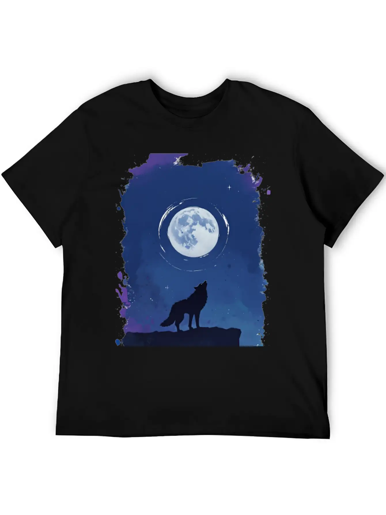 Serene Night Scene Featuring A Wolf Silhouette Lightweight Cotton T-Shirt – Daily Comfort Graphic Shirt