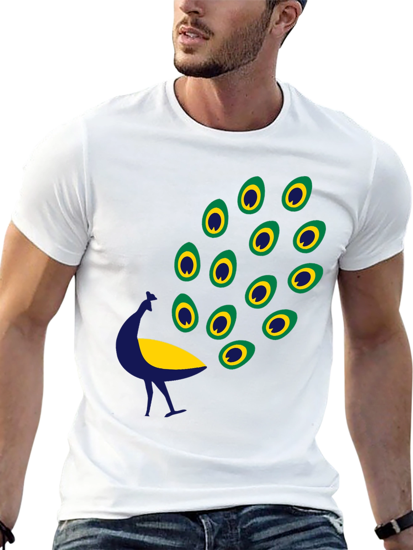 Black Graphic Tee - Peacock Design