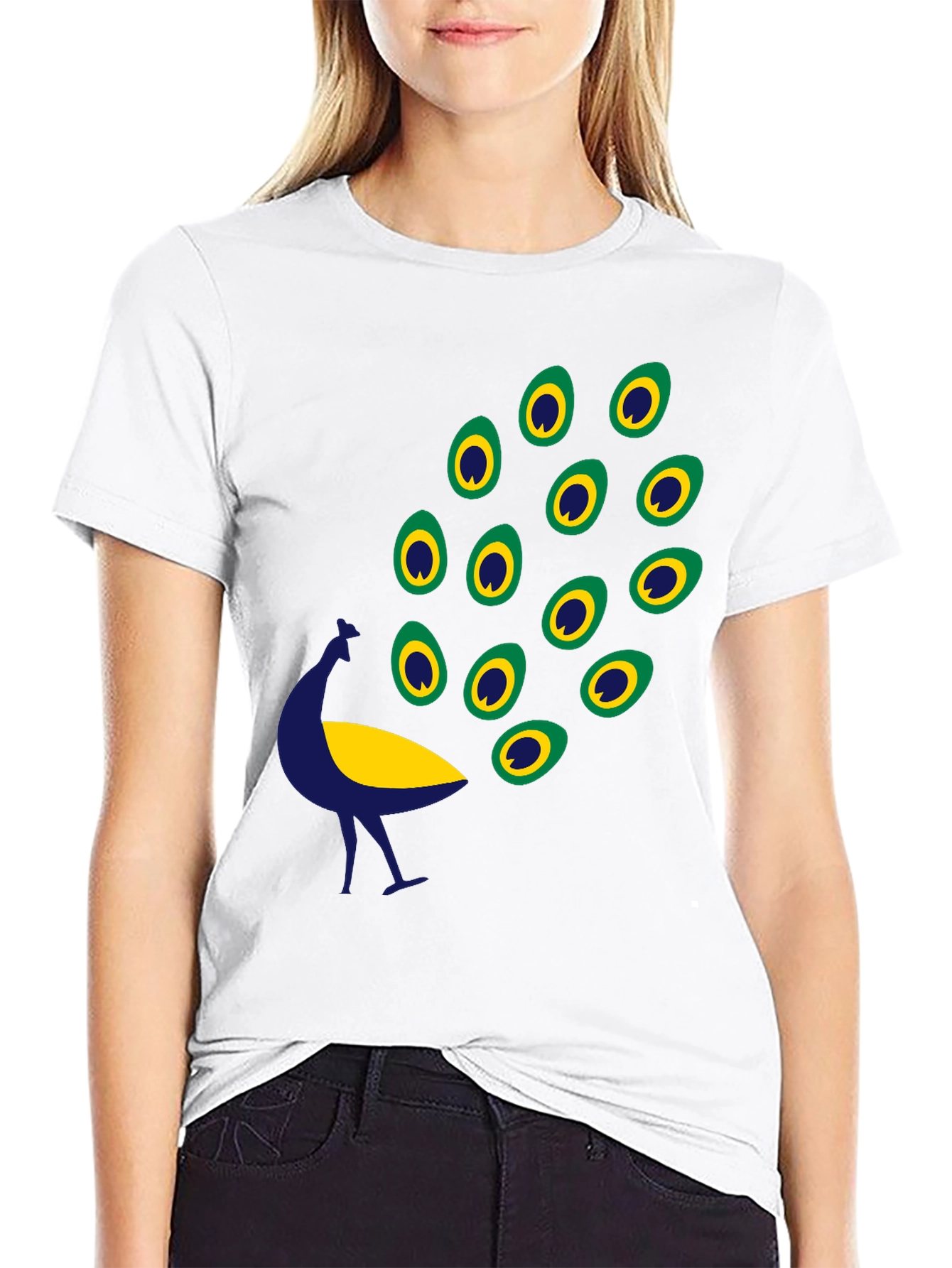 Black Graphic Tee - Peacock Design