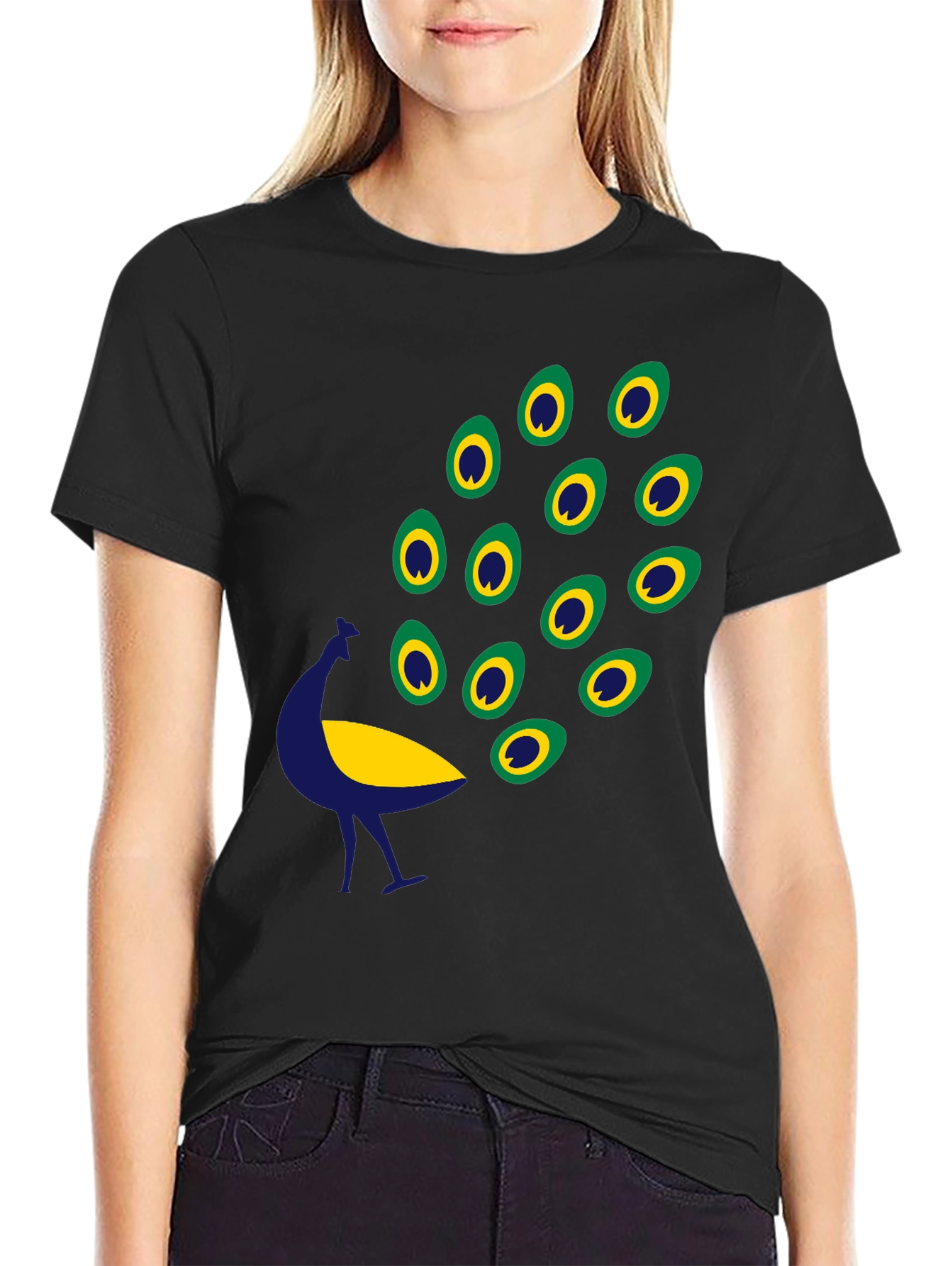 Black Graphic Tee - Peacock Design