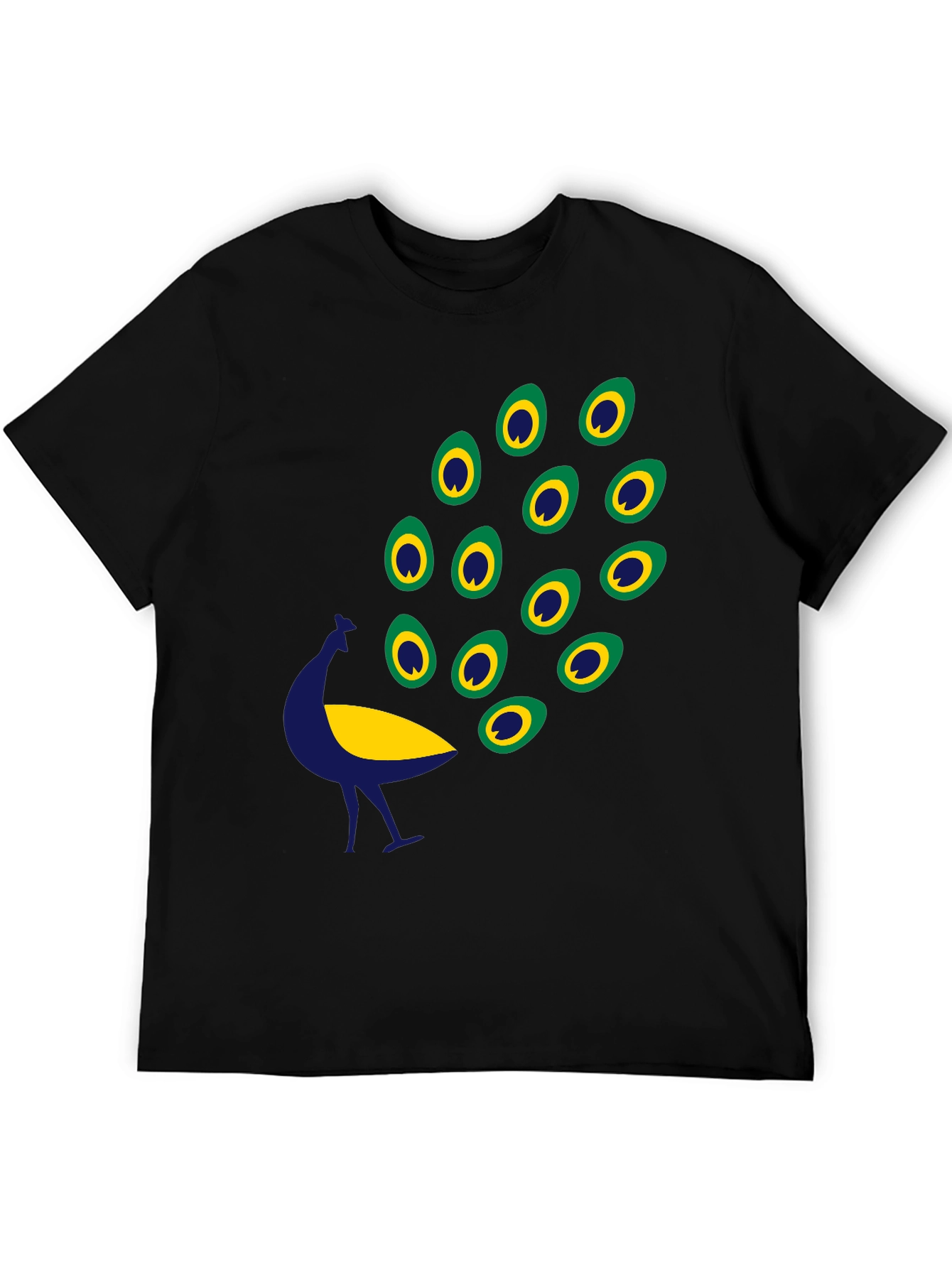 Black Graphic Tee - Peacock Design