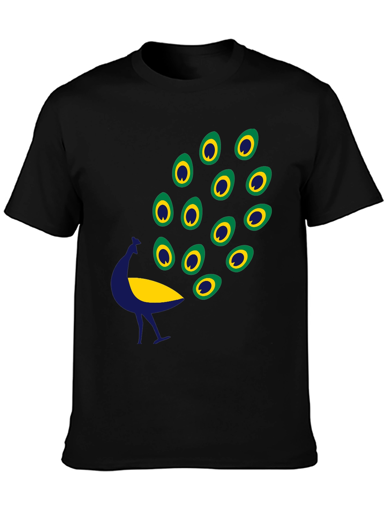Black Graphic Tee - Peacock Design