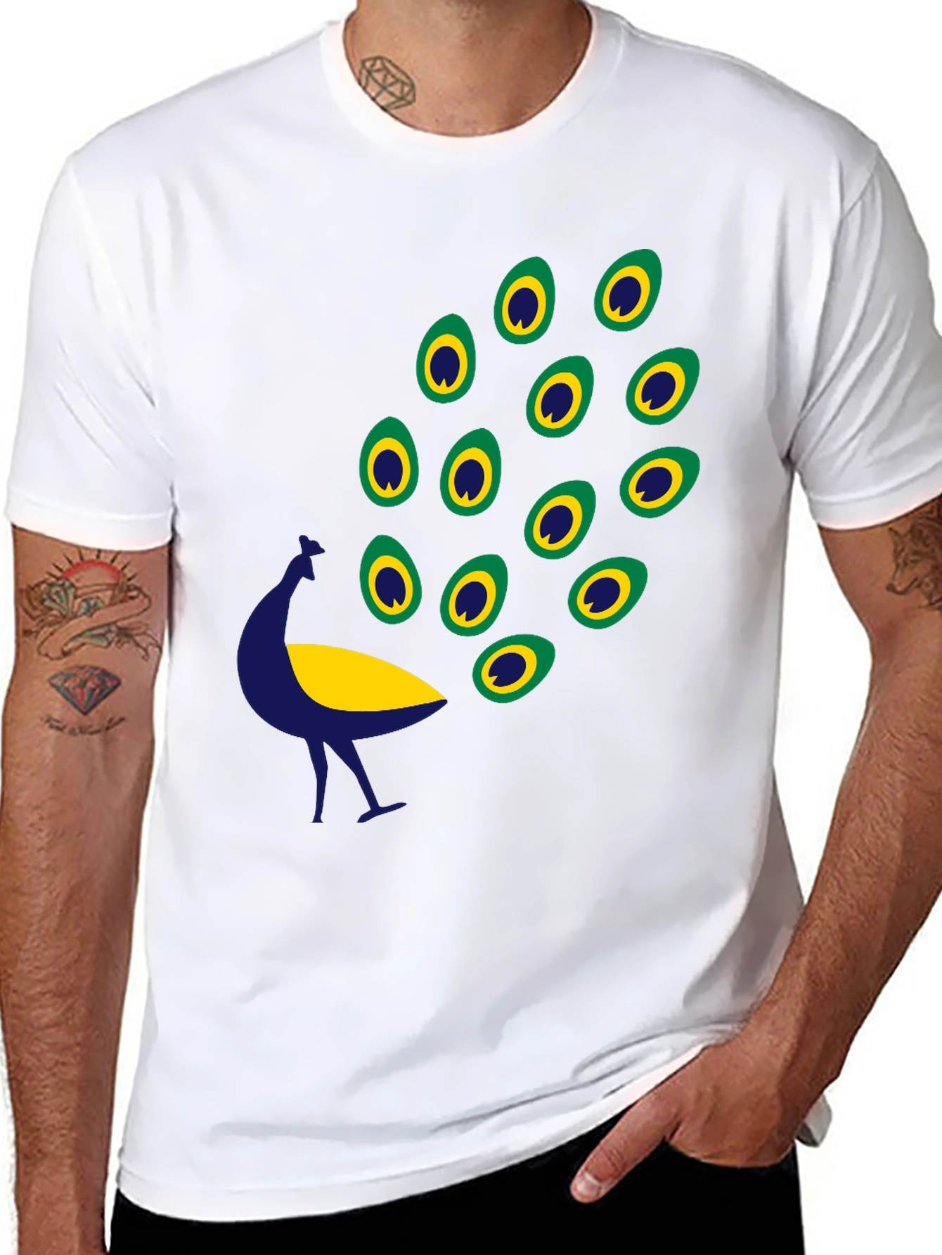Black Graphic Tee - Peacock Design