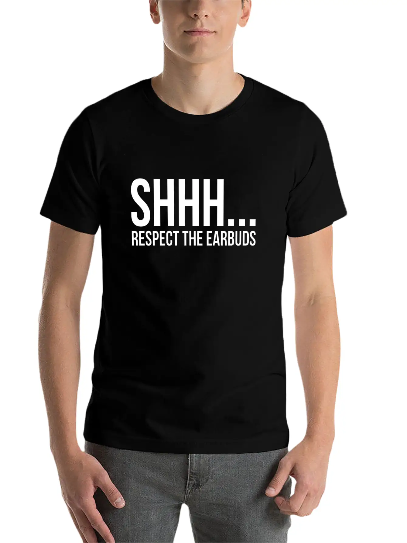 Shhhh Respect The Earbuds Silly Rude Antisocial Lightweight Cotton T-Shirt – Daily Comfort Graphic Shirt