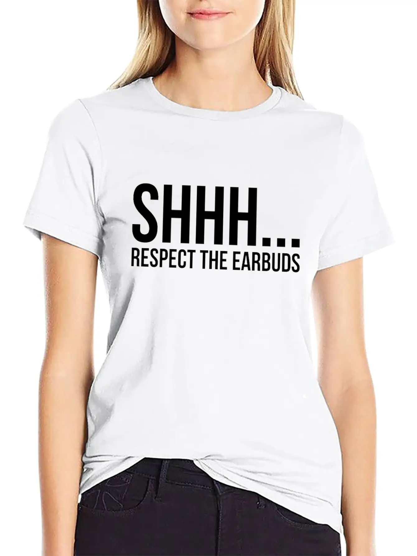 Shhhh Respect The Earbuds Silly Rude Antisocial Lightweight Cotton T-Shirt – Daily Comfort Graphic Shirt