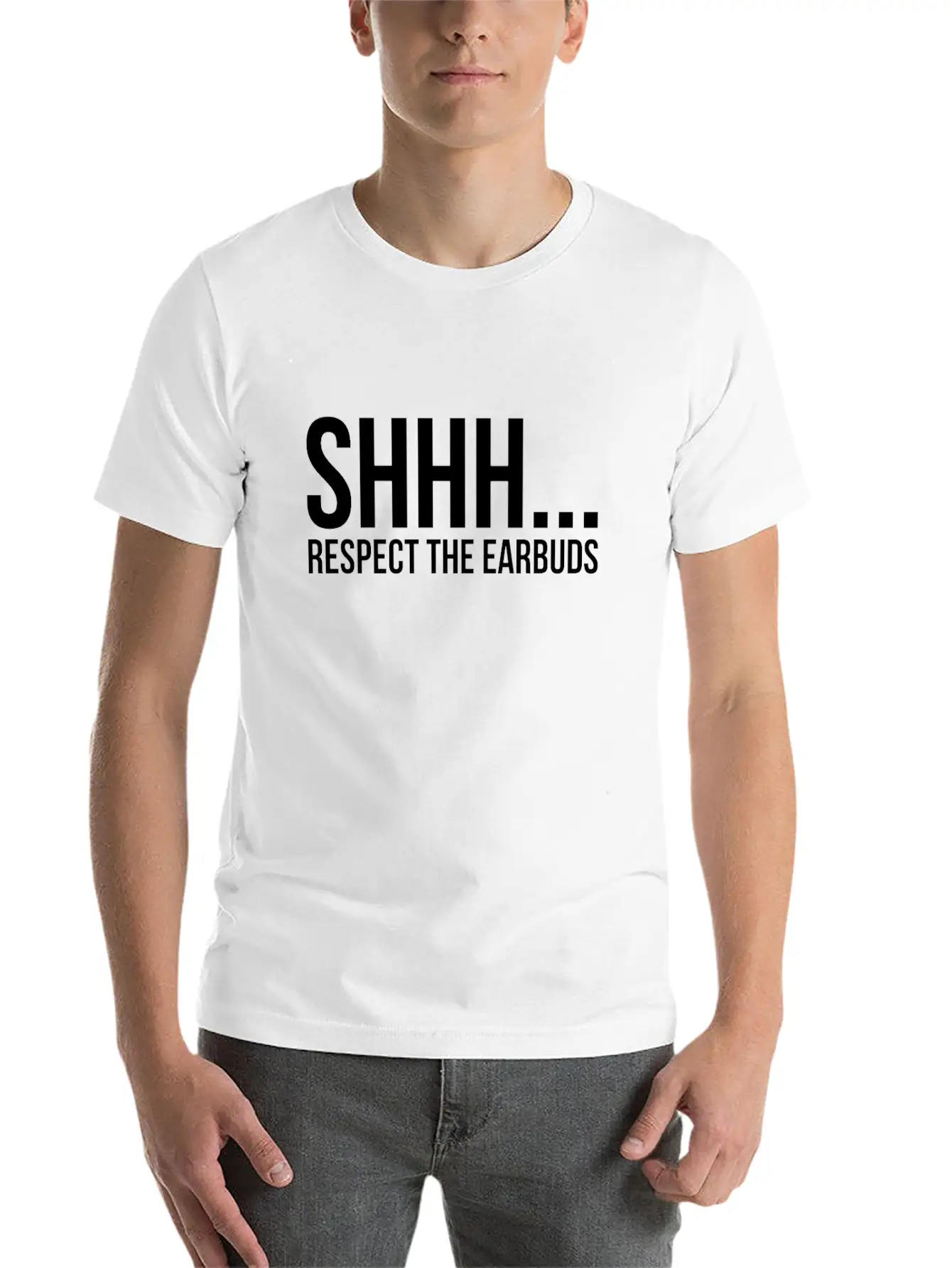 Shhhh Respect The Earbuds Silly Rude Antisocial Lightweight Cotton T-Shirt – Daily Comfort Graphic Shirt