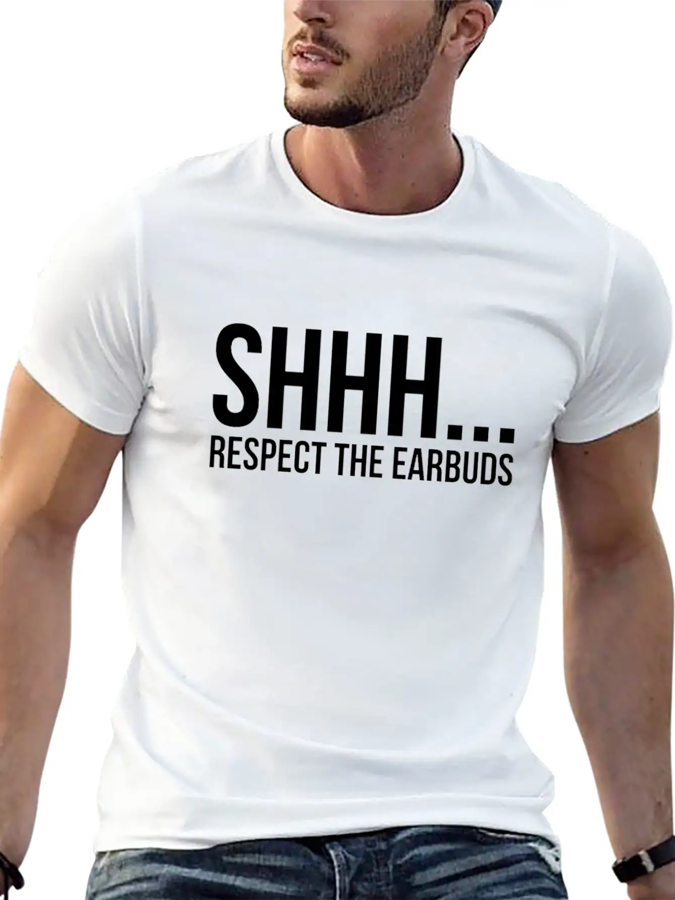 Shhhh Respect The Earbuds Silly Rude Antisocial Lightweight Cotton T-Shirt – Daily Comfort Graphic Shirt