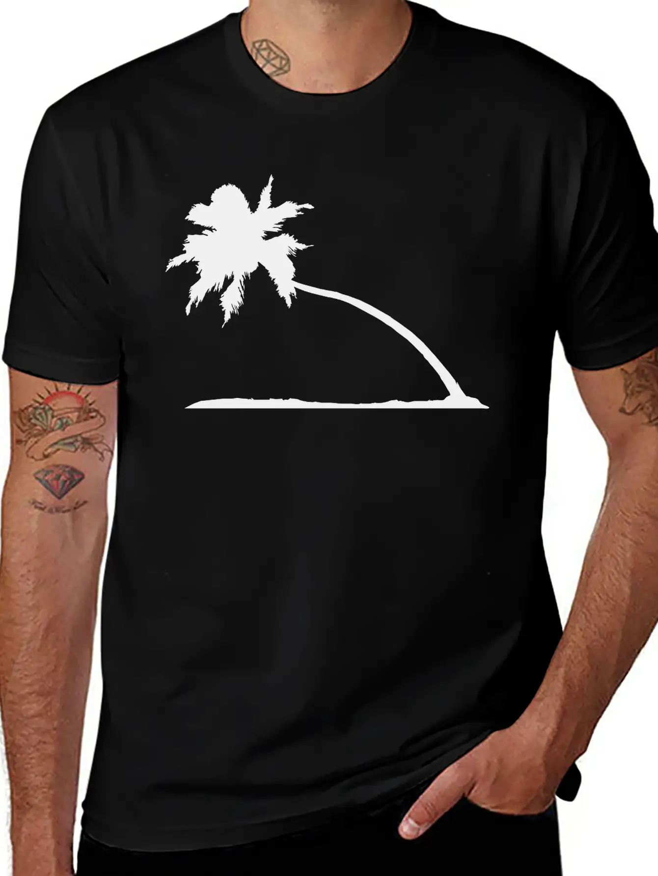 Silhouette Palm Beach Sea Vacation Sloping Tree Va Lightweight Cotton T-Shirt – Daily Comfort Graphic Shirt