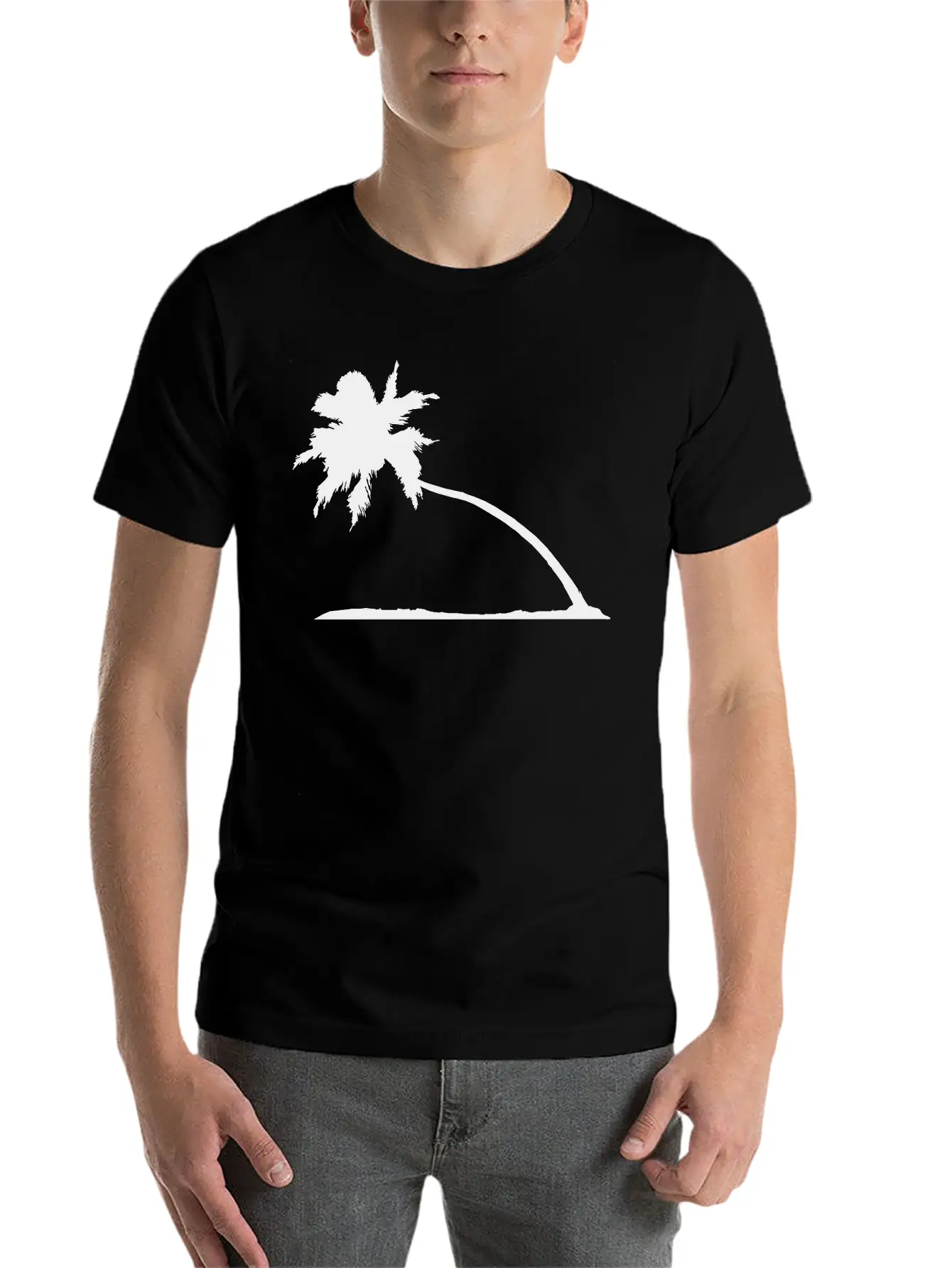 Silhouette Palm Beach Sea Vacation Sloping Tree Va Lightweight Cotton T-Shirt – Daily Comfort Graphic Shirt