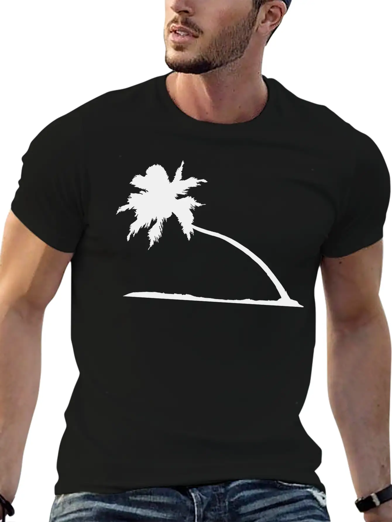 Silhouette Palm Beach Sea Vacation Sloping Tree Va Lightweight Cotton T-Shirt – Daily Comfort Graphic Shirt
