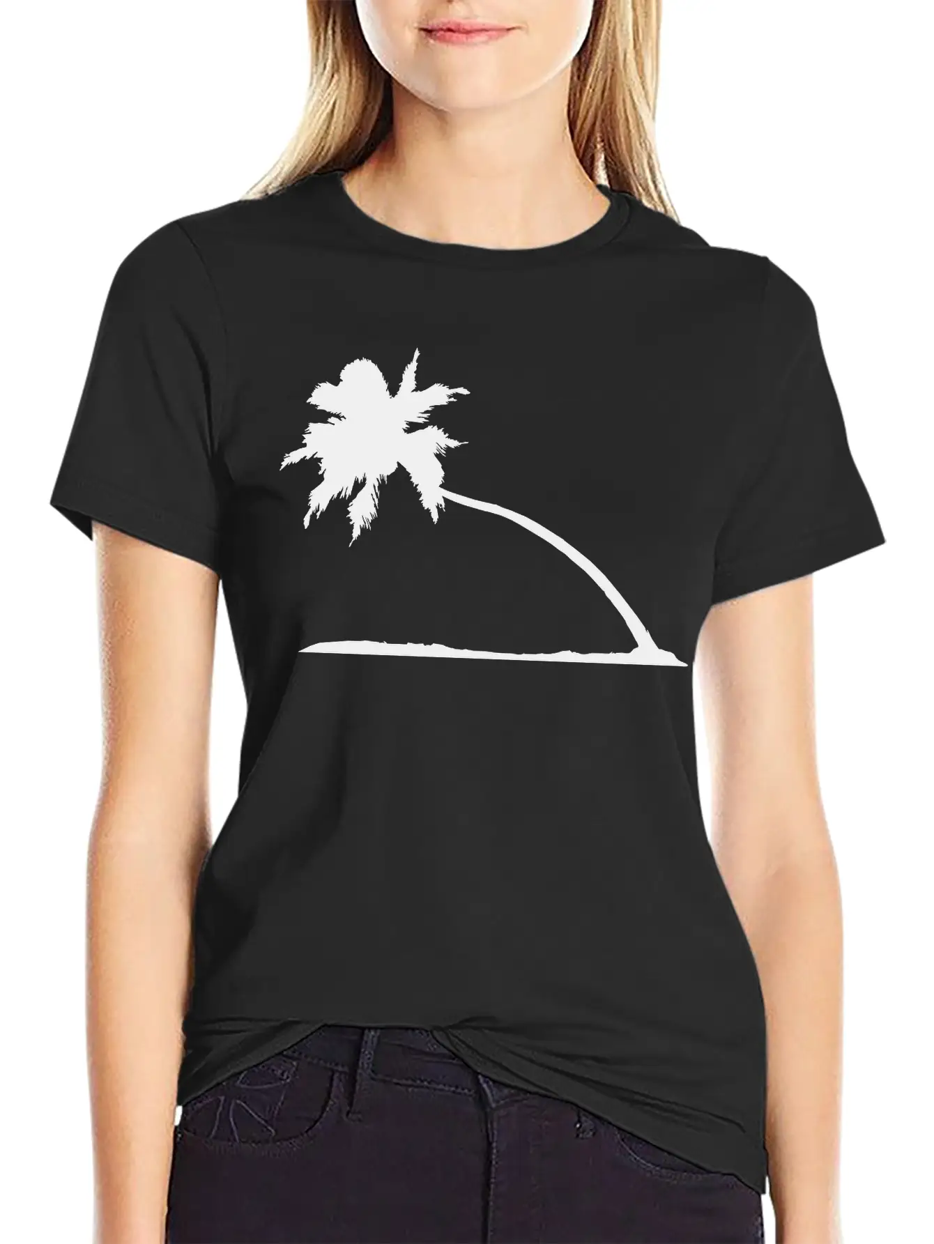 Silhouette Palm Beach Sea Vacation Sloping Tree Va Lightweight Cotton T-Shirt – Daily Comfort Graphic Shirt