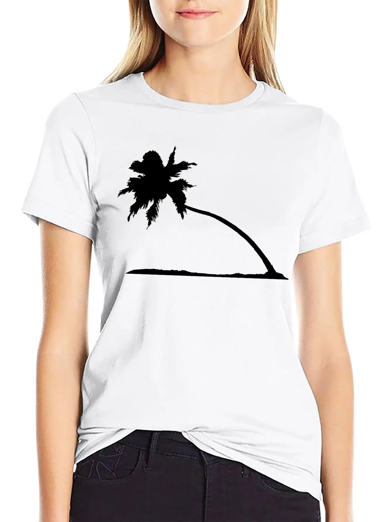 Silhouette Palm Beach Sea Vacation Sloping Tree Va Lightweight Cotton T-Shirt – Daily Comfort Graphic Shirt
