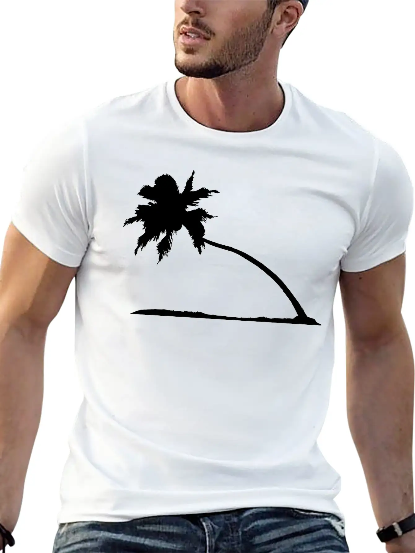 Silhouette Palm Beach Sea Vacation Sloping Tree Va Lightweight Cotton T-Shirt – Daily Comfort Graphic Shirt