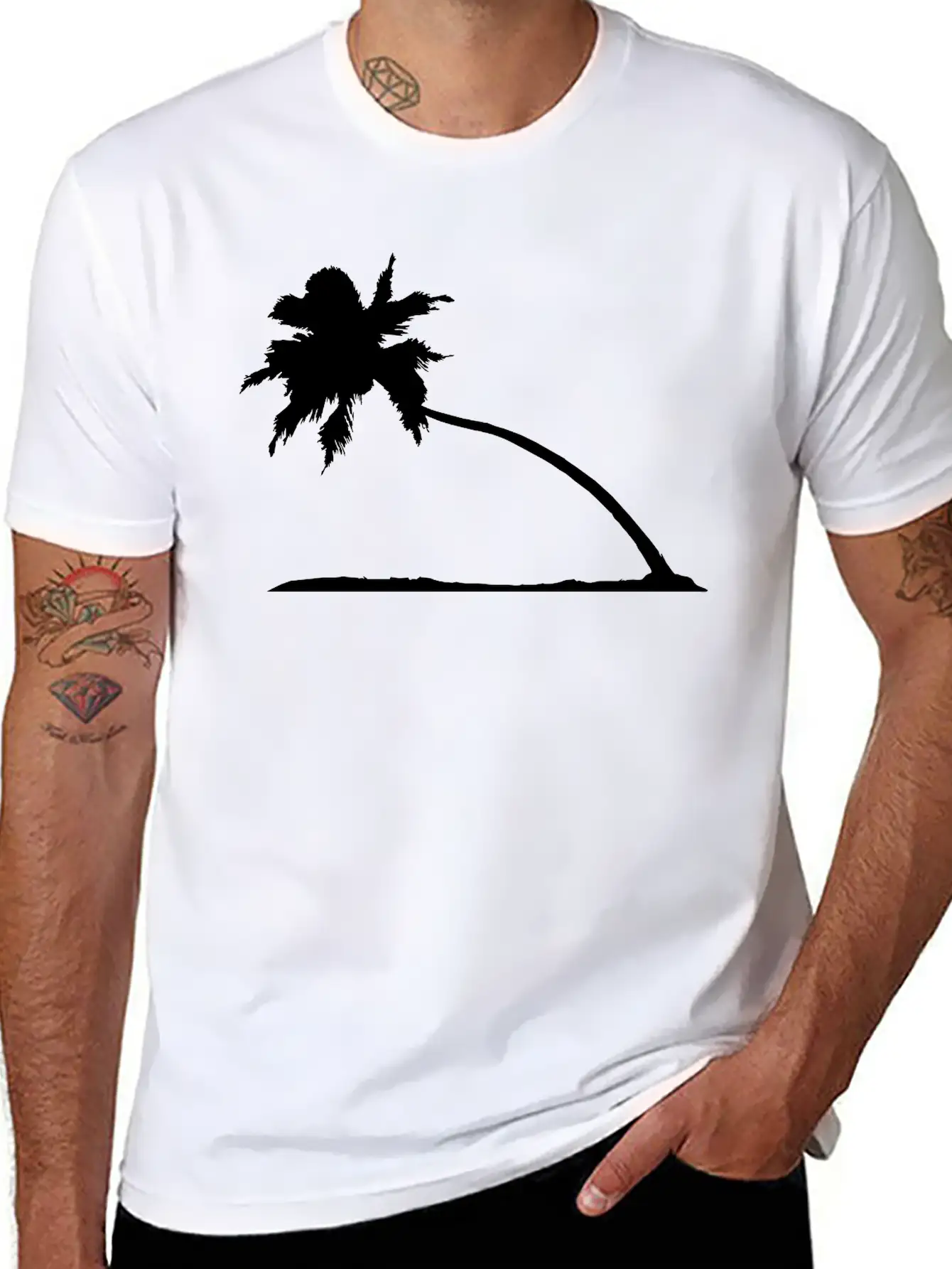 Silhouette Palm Beach Sea Vacation Sloping Tree Va Lightweight Cotton T-Shirt – Daily Comfort Graphic Shirt