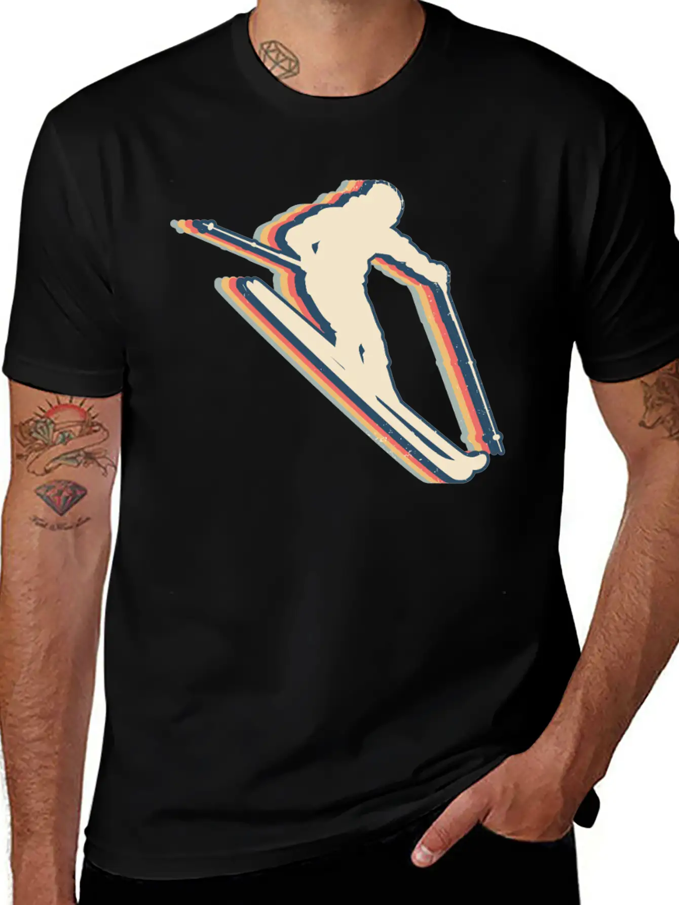 Skiing Ski Skier Retro Line Art Lightweight Cotton T-Shirt – Daily Comfort Graphic Shirt