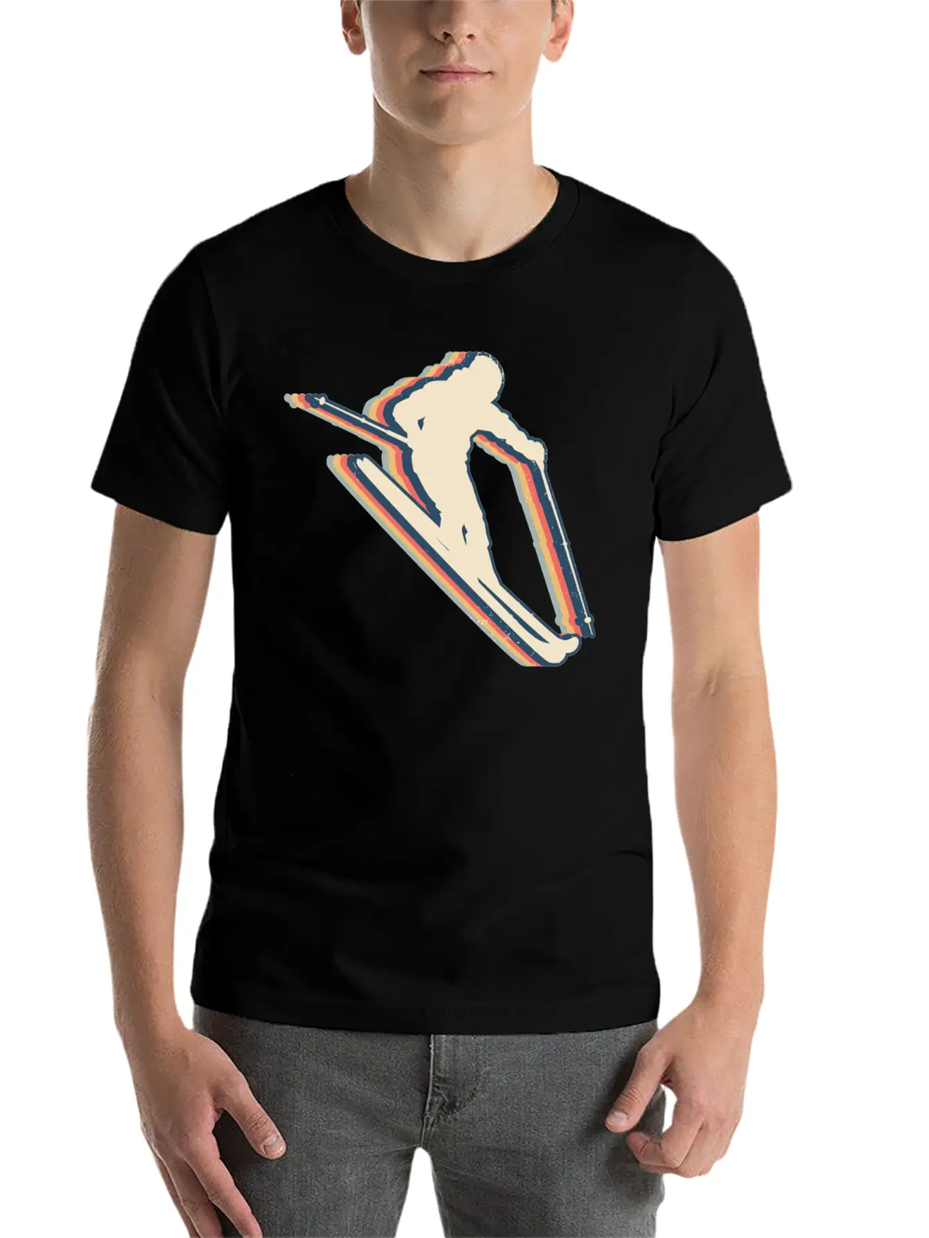 Skiing Ski Skier Retro Line Art Lightweight Cotton T-Shirt – Daily Comfort Graphic Shirt