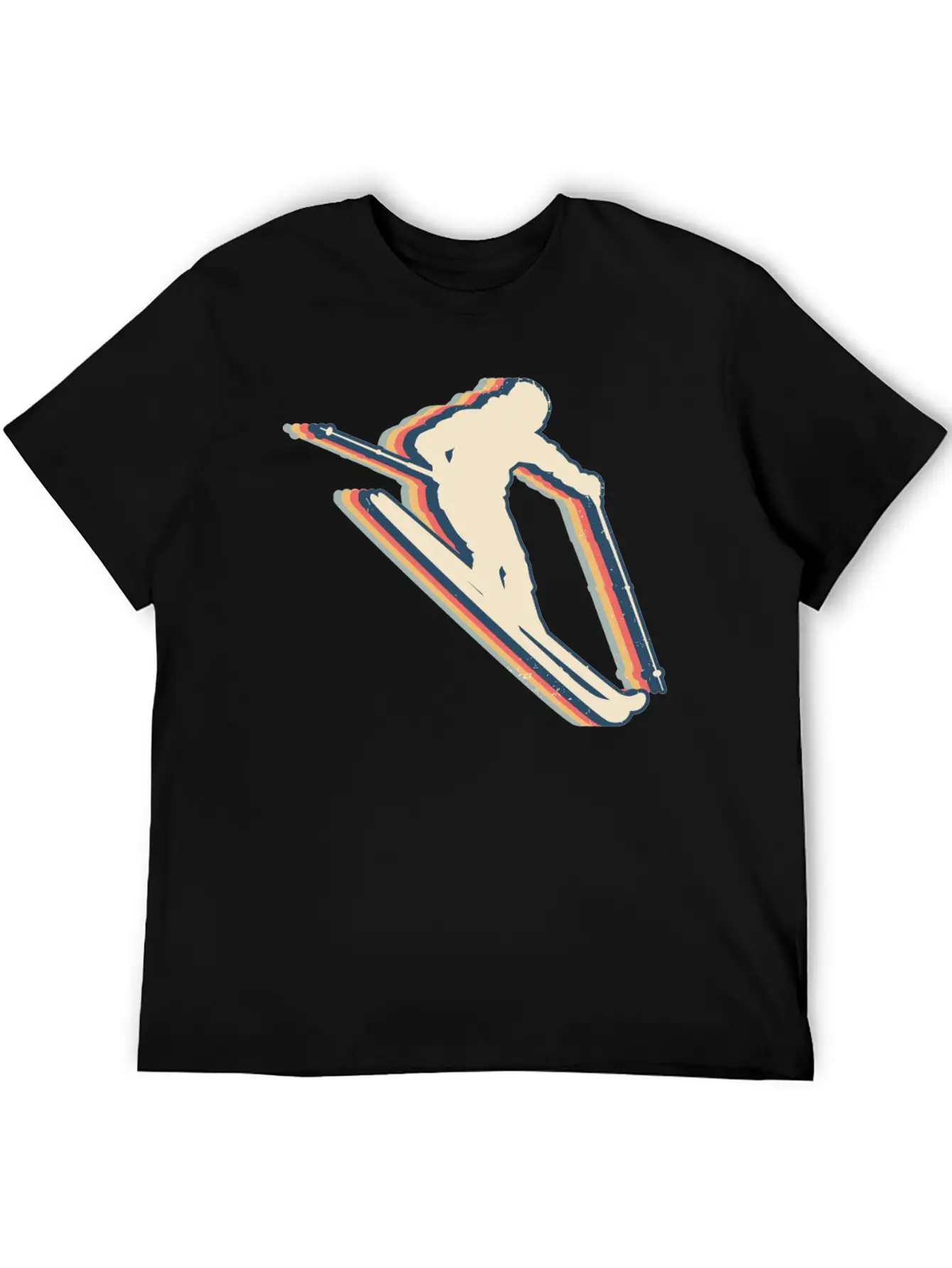 Skiing Ski Skier Retro Line Art Lightweight Cotton T-Shirt – Daily Comfort Graphic Shirt
