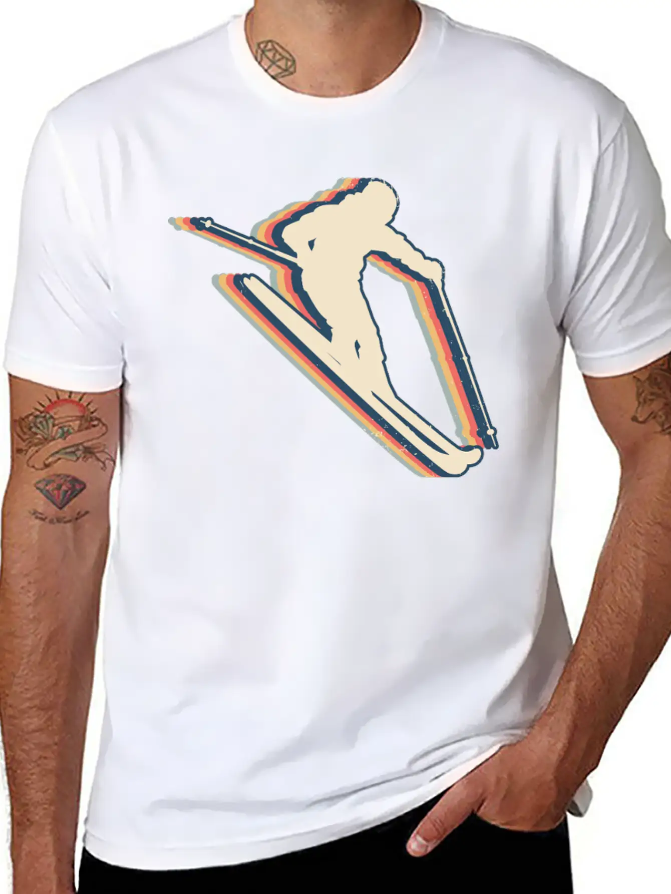 Skiing Ski Skier Retro Line Art Lightweight Cotton T-Shirt – Daily Comfort Graphic Shirt