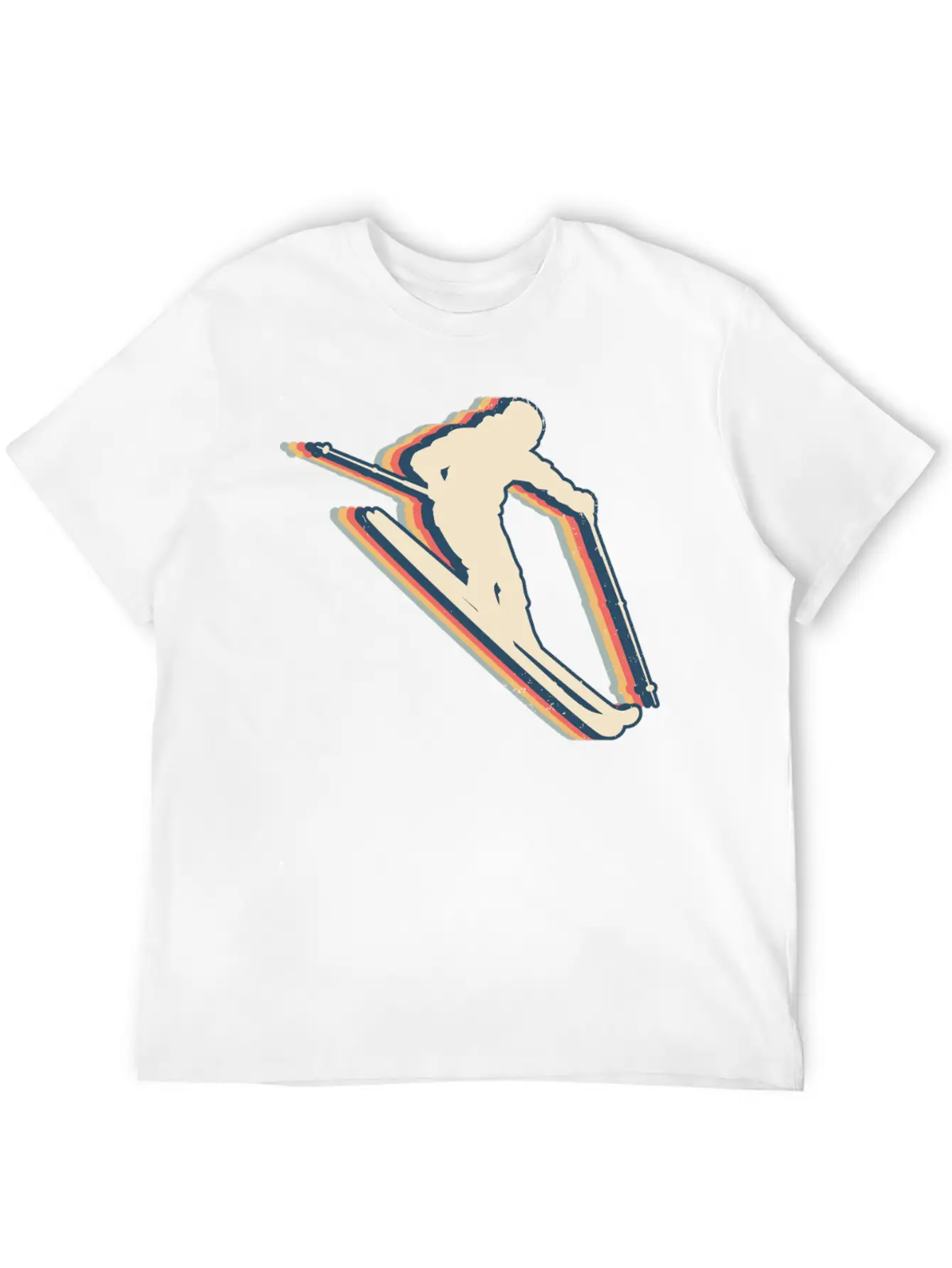 Skiing Ski Skier Retro Line Art Lightweight Cotton T-Shirt – Daily Comfort Graphic Shirt