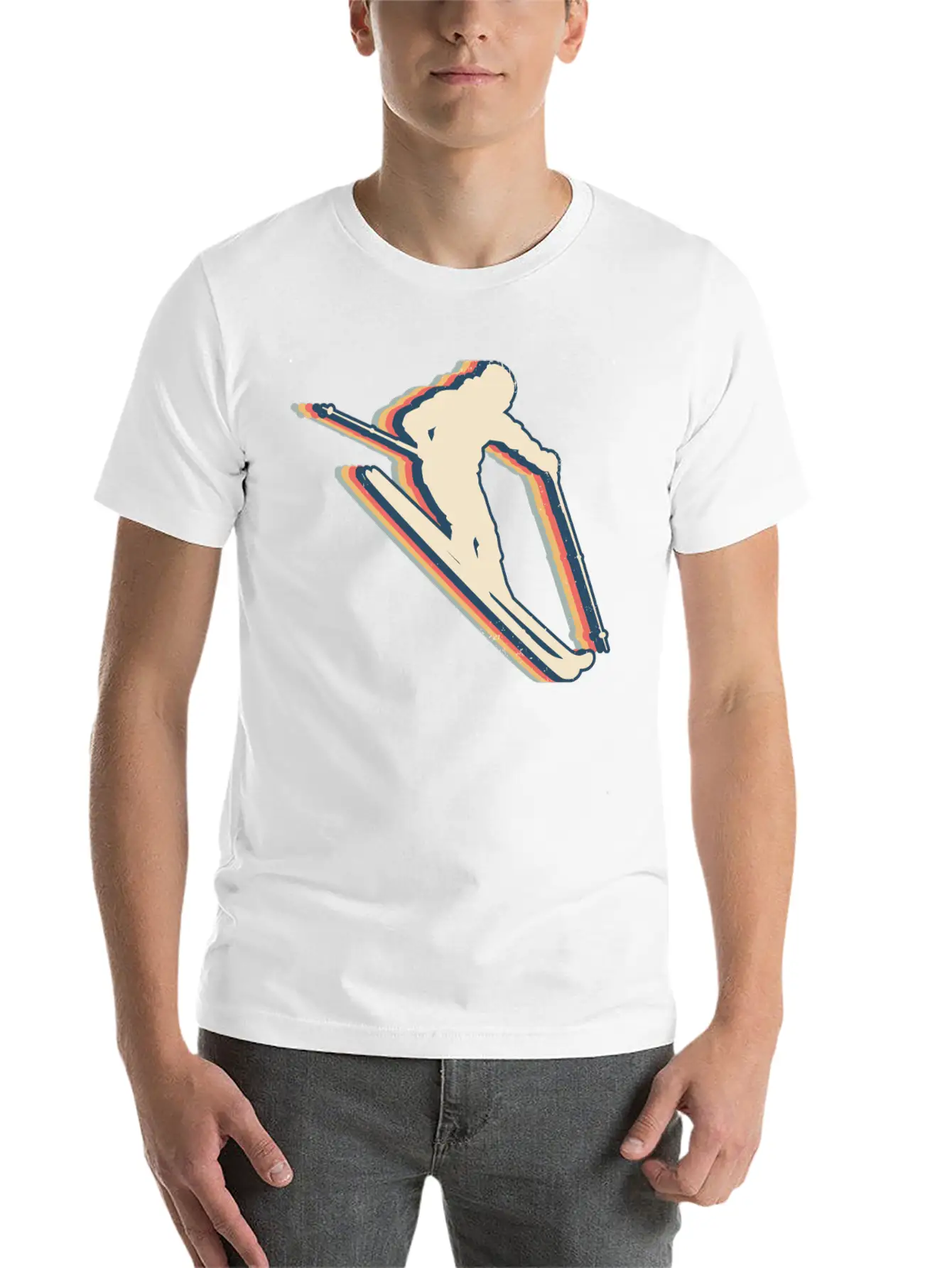 Skiing Ski Skier Retro Line Art Lightweight Cotton T-Shirt – Daily Comfort Graphic Shirt