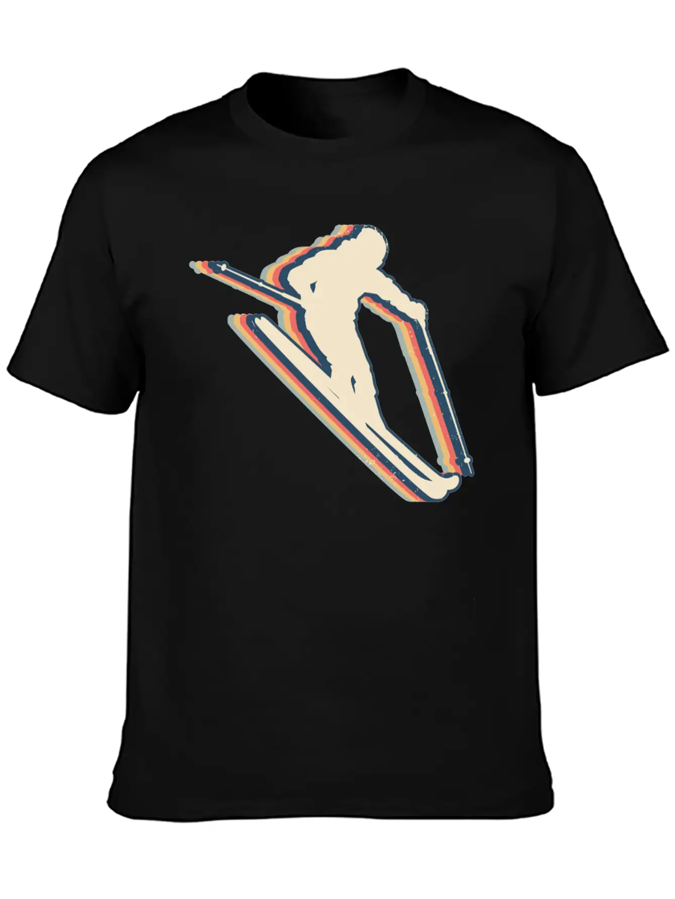 Skiing Ski Skier Retro Line Art Lightweight Cotton T-Shirt – Daily Comfort Graphic Shirt