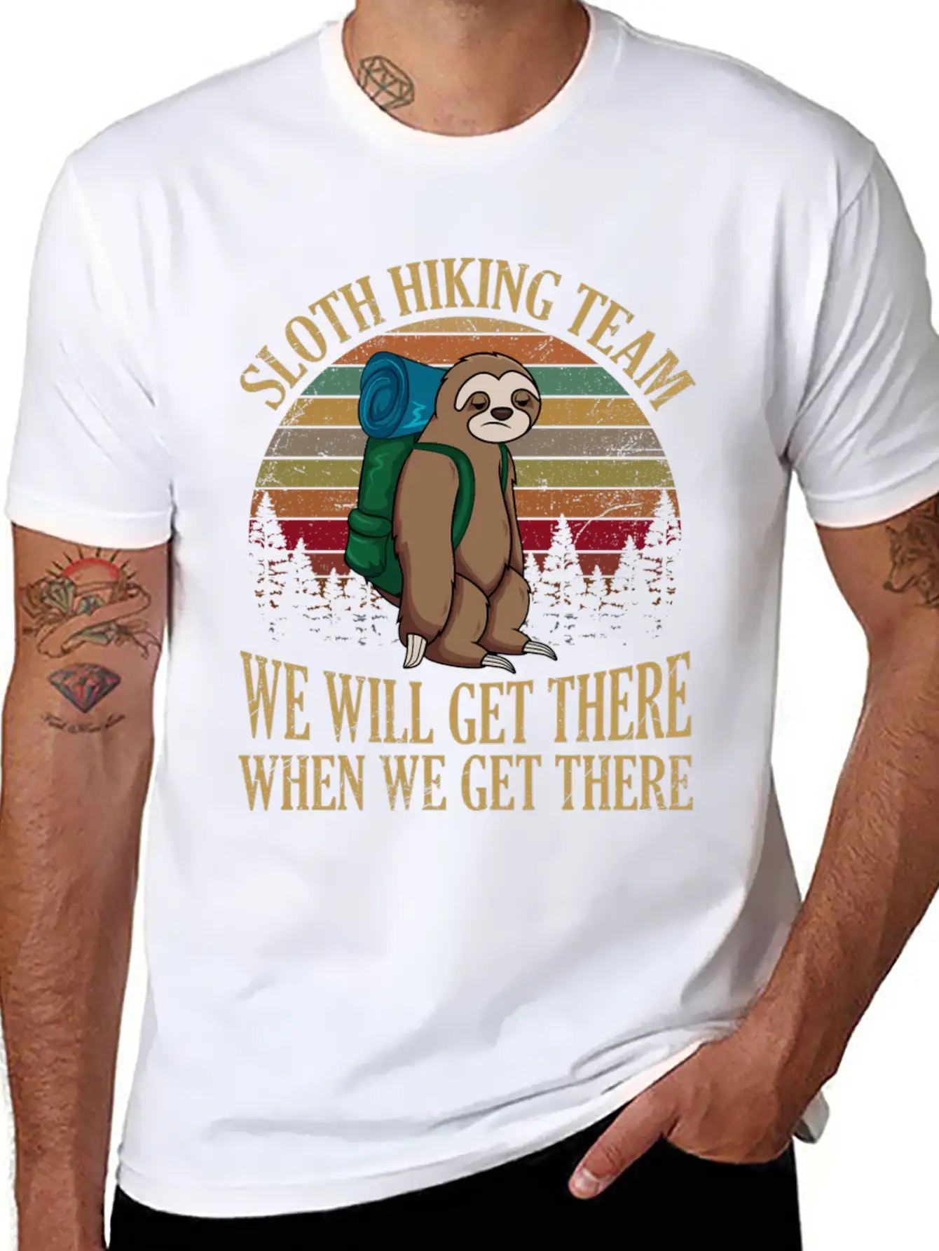 Sloth Hiking Team We Will Get There When We Get Lightweight Cotton T-Shirt – Daily Comfort Graphic Shirt