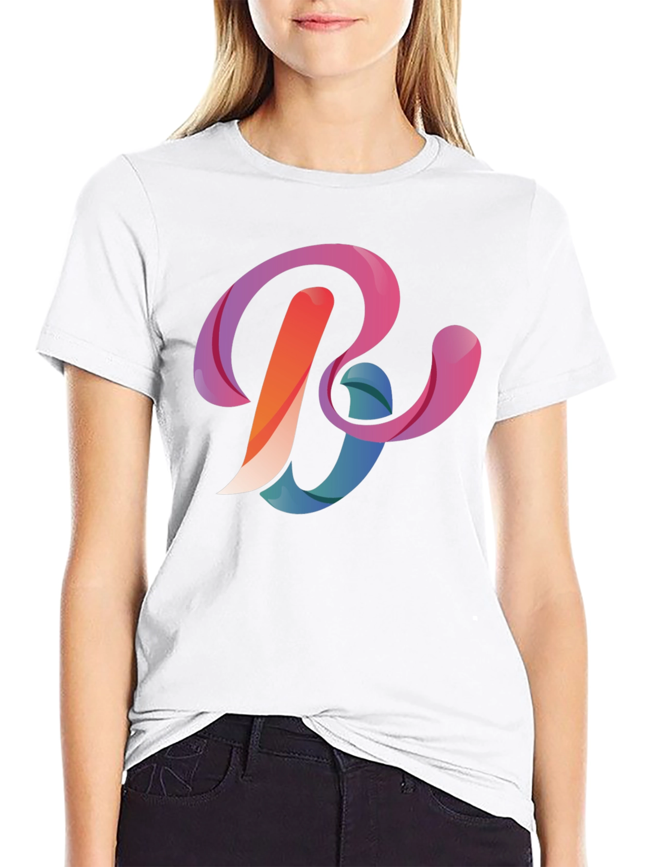 Abstract Letter B Graphic Black T-Shirt