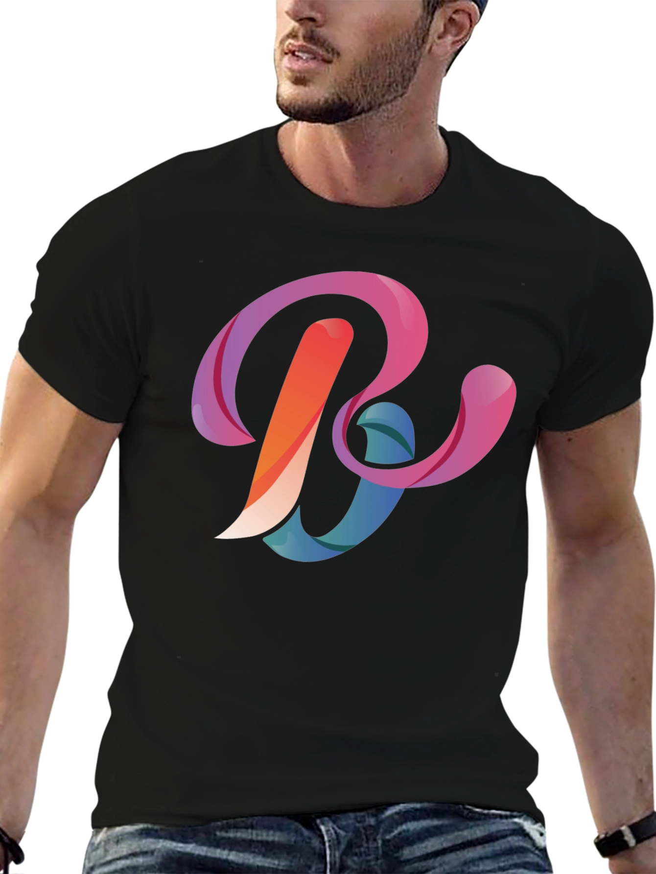 Abstract Letter B Graphic Black T-Shirt