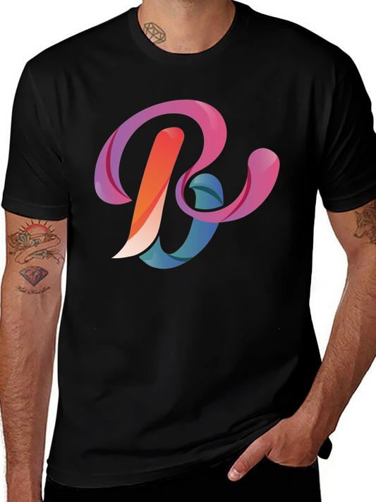 Abstract Letter B Graphic Black T-Shirt
