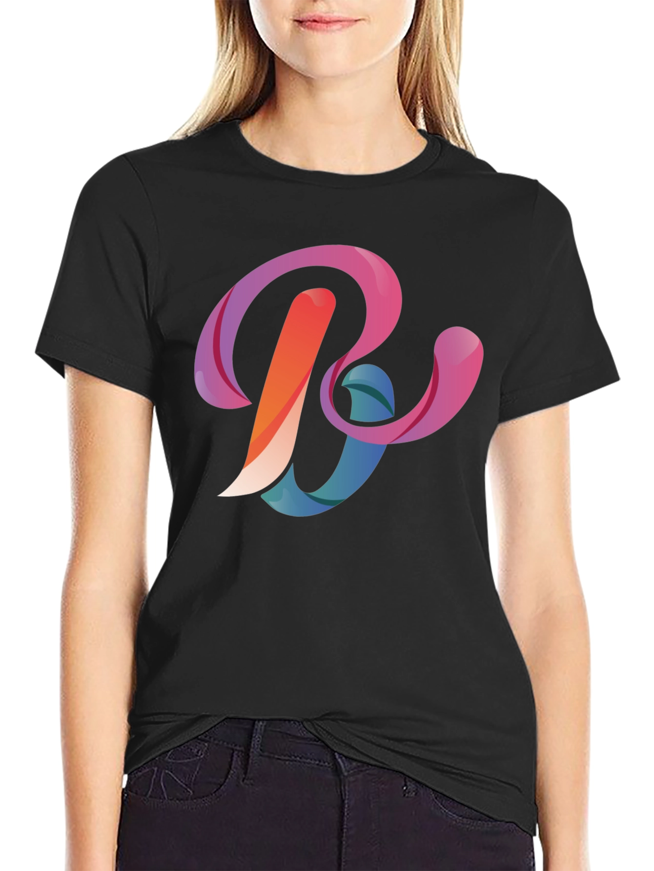 Abstract Letter B Graphic Black T-Shirt