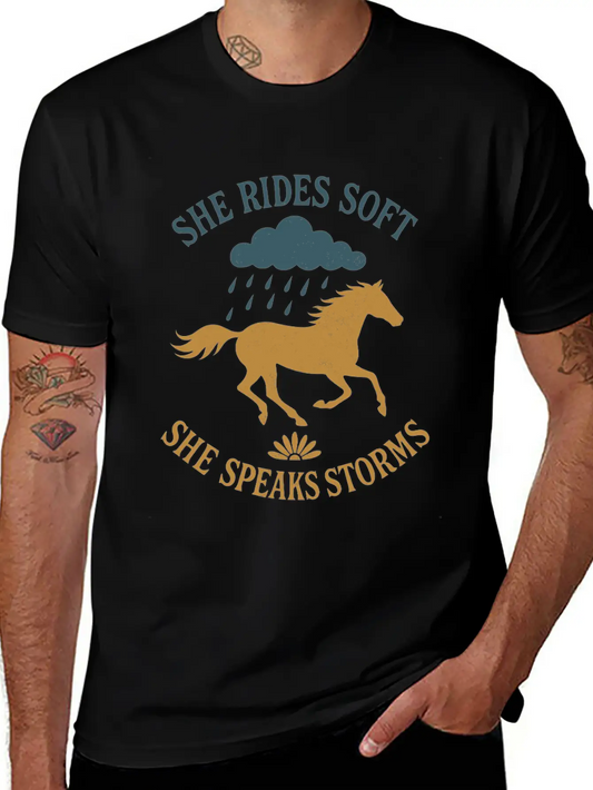 Soft Cowgirl Floral Rodeo Western Aesthetic Horse Lightweight Cotton T-Shirt – Daily Comfort Graphic Shirt