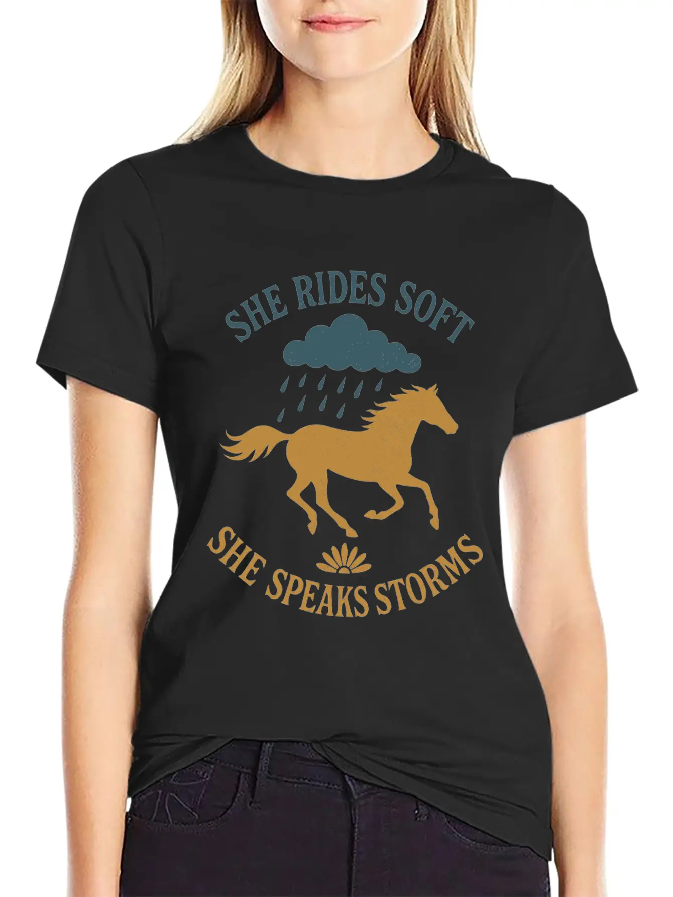 Soft Cowgirl Floral Rodeo Western Aesthetic Horse Lightweight Cotton T-Shirt – Daily Comfort Graphic Shirt