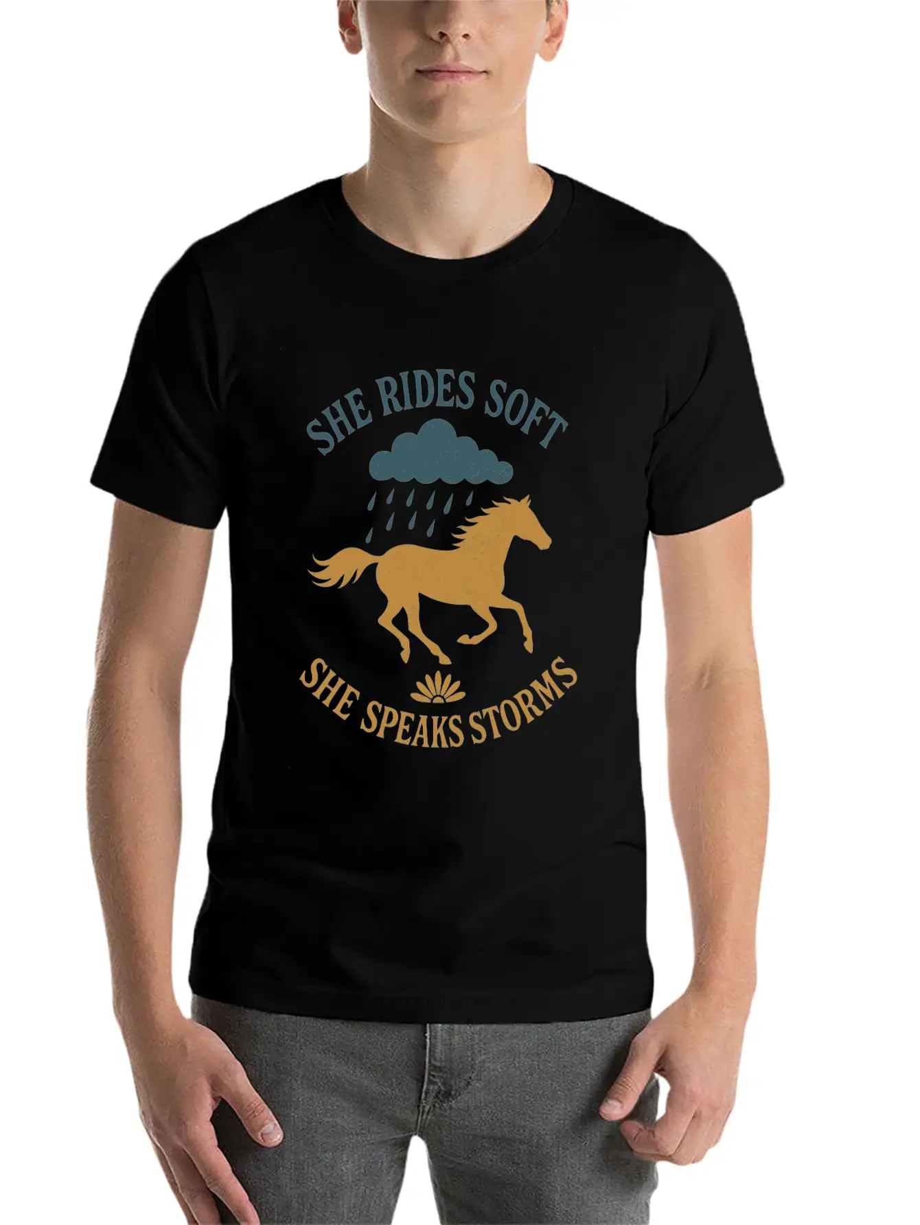 Soft Cowgirl Floral Rodeo Western Aesthetic Horse Lightweight Cotton T-Shirt – Daily Comfort Graphic Shirt