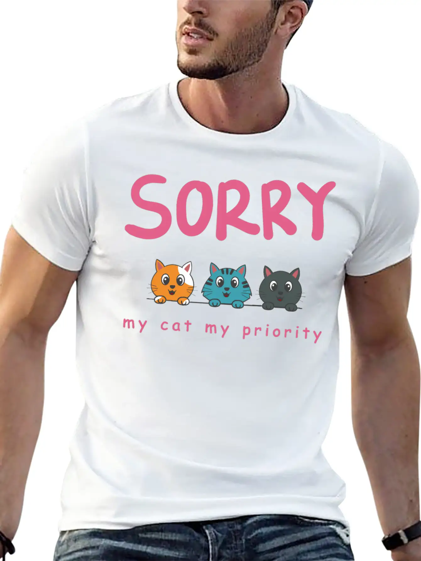Sorry Cat 01 Lightweight Cotton T-Shirt – Daily Comfort Graphic Shirt
