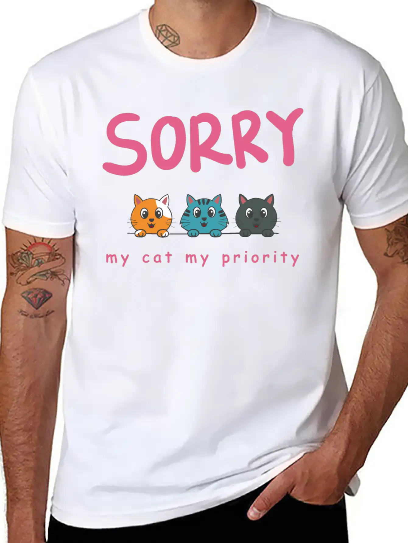 Sorry Cat 01 Lightweight Cotton T-Shirt – Daily Comfort Graphic Shirt
