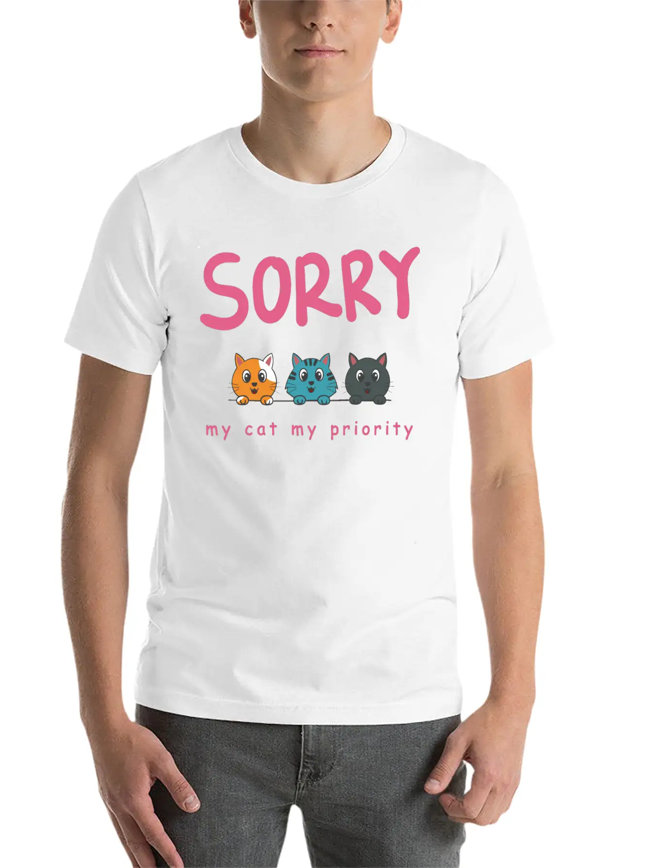 Sorry Cat 01 Lightweight Cotton T-Shirt – Daily Comfort Graphic Shirt