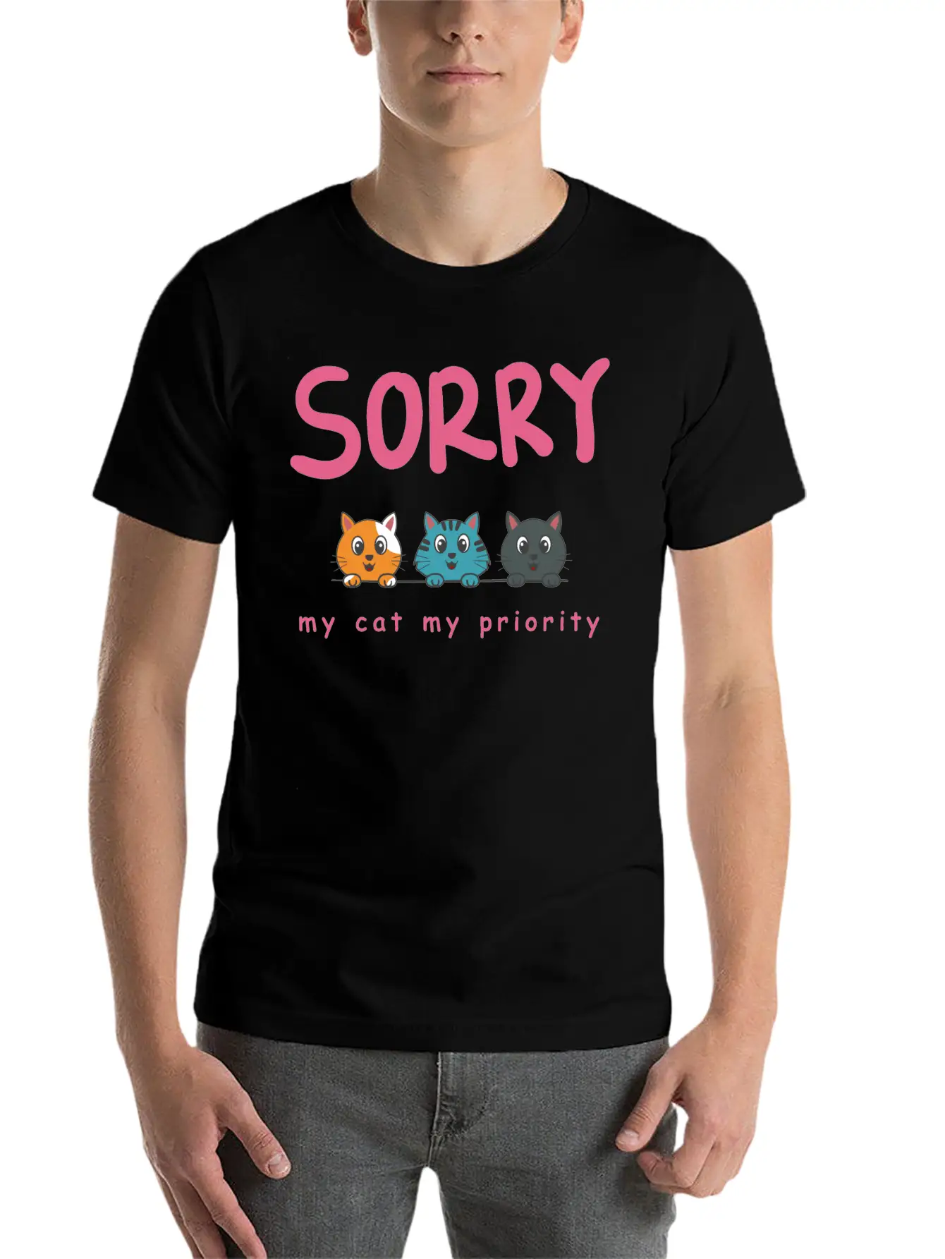 Sorry Cat 01 Lightweight Cotton T-Shirt – Daily Comfort Graphic Shirt
