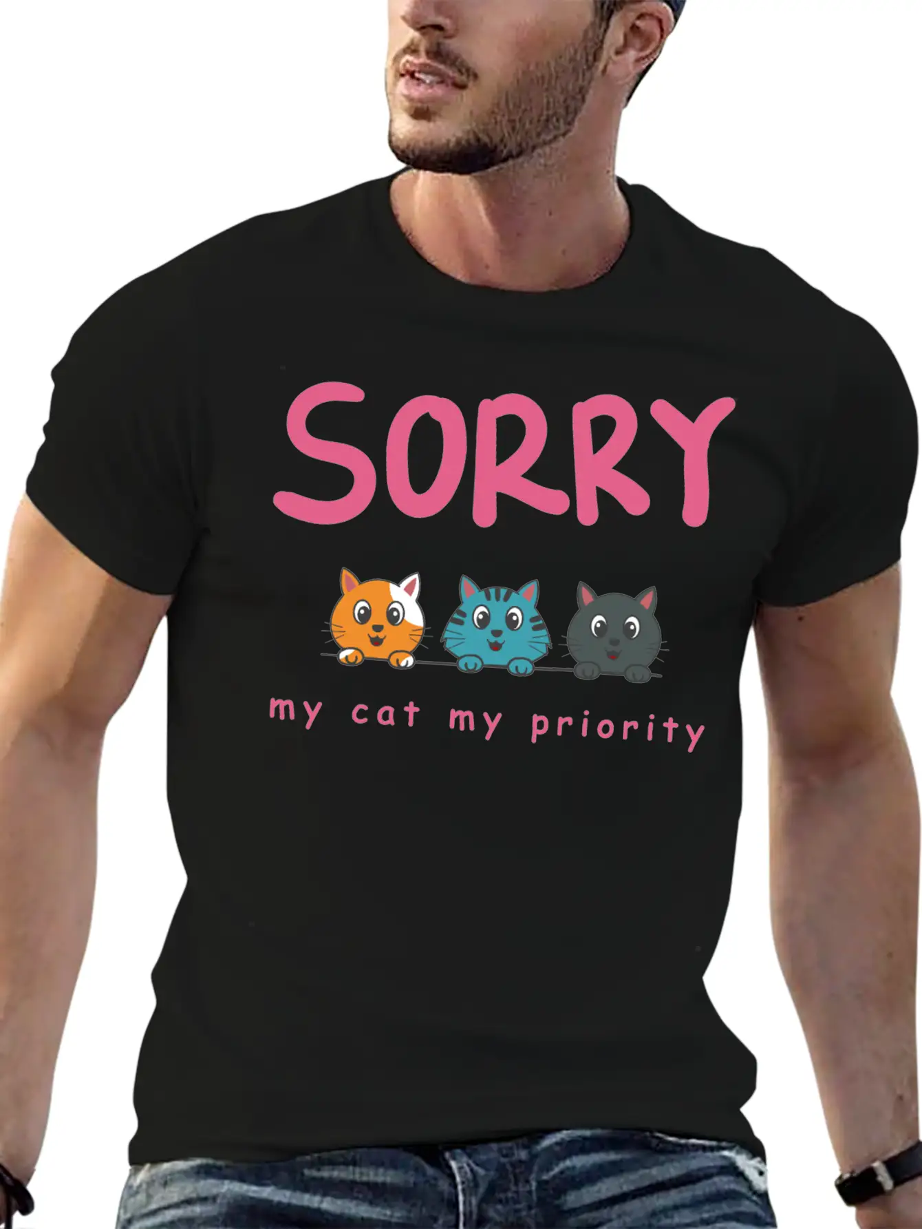 Sorry Cat 01 Lightweight Cotton T-Shirt – Daily Comfort Graphic Shirt