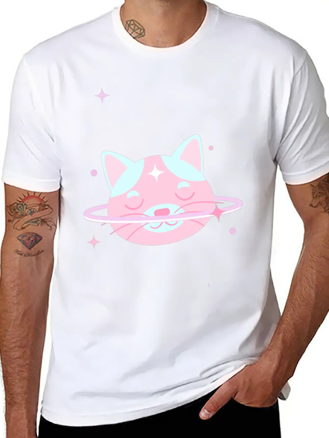 Space Cat Lightweight Cotton T-Shirt – Daily Comfort Graphic Shirt