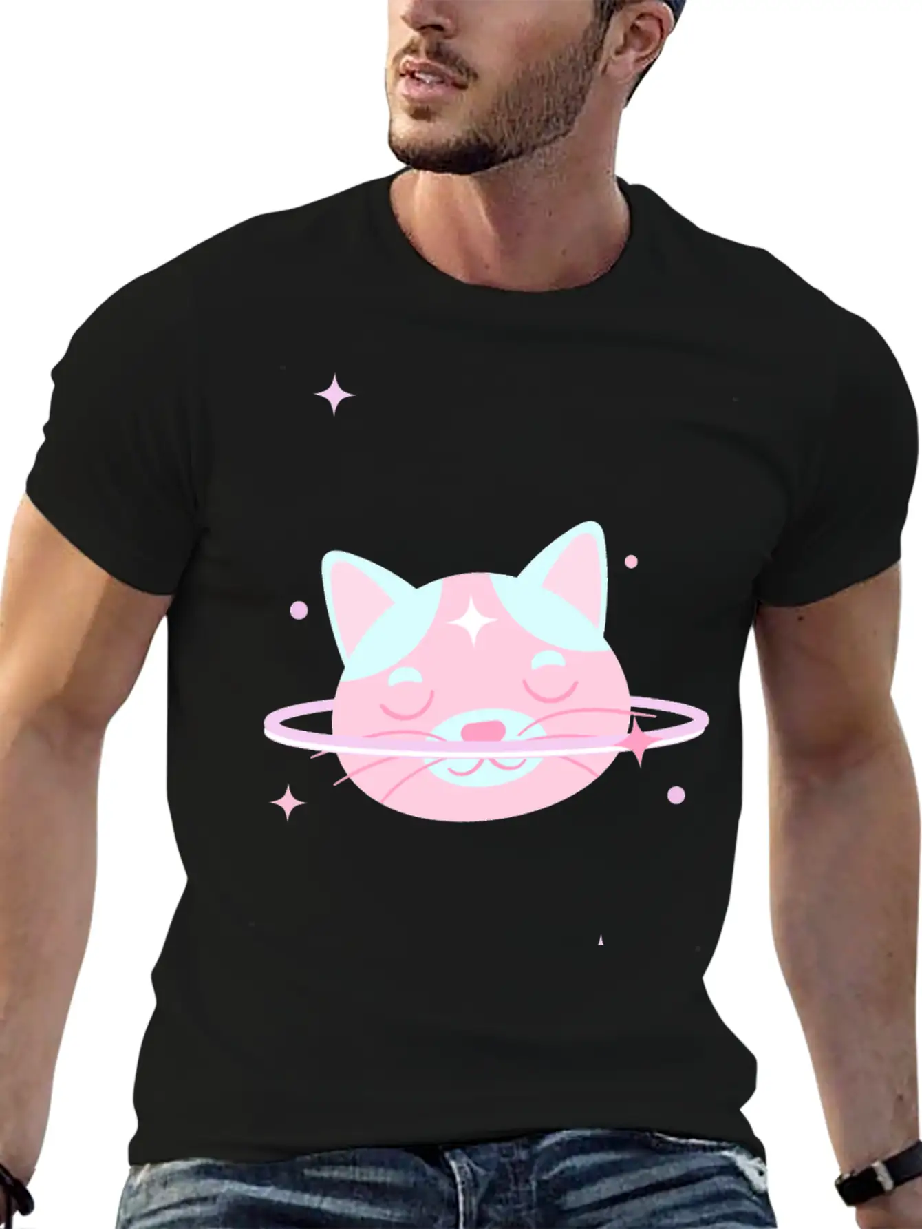 Space Cat Lightweight Cotton T-Shirt – Daily Comfort Graphic Shirt