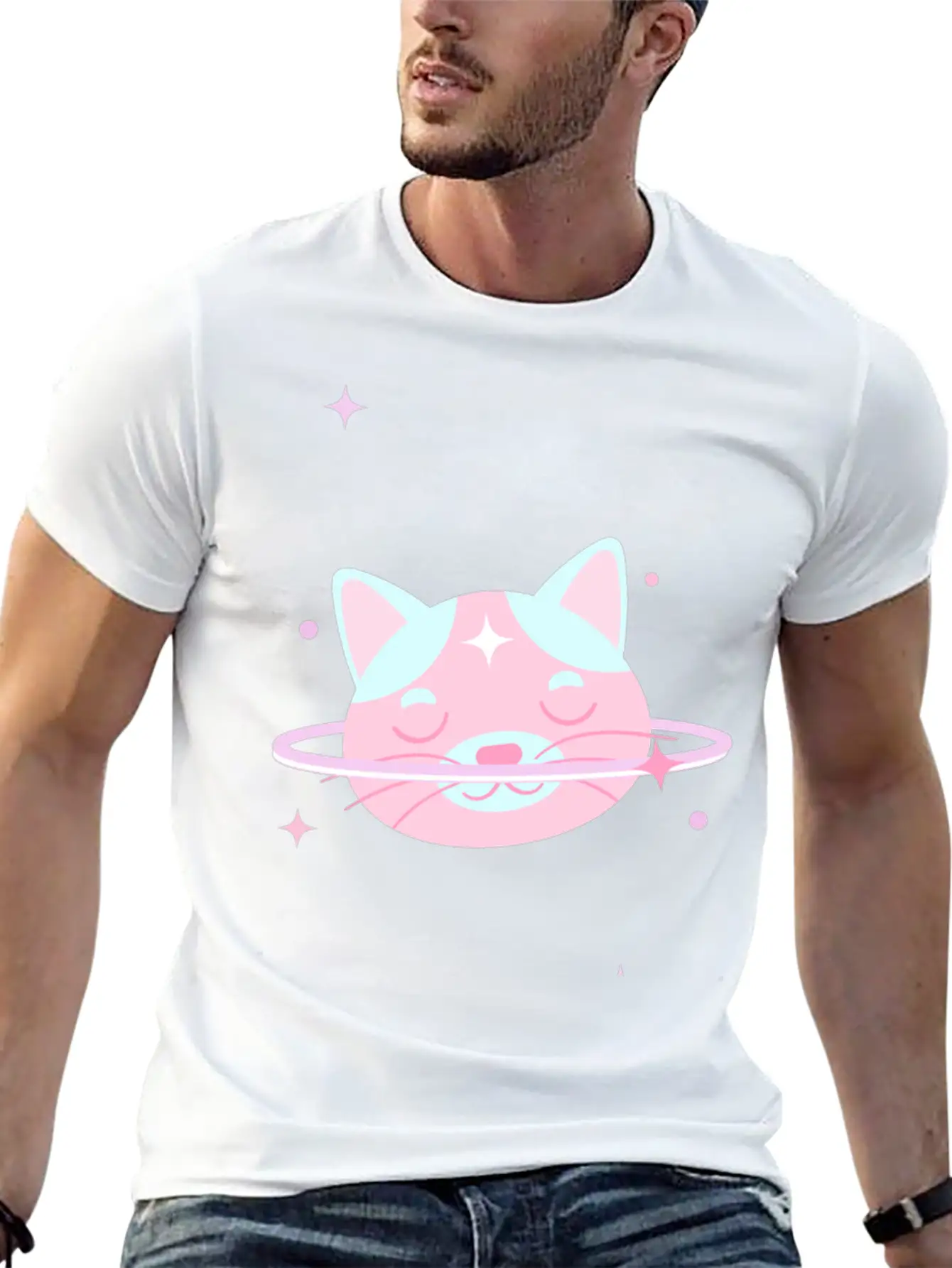 Space Cat Lightweight Cotton T-Shirt – Daily Comfort Graphic Shirt